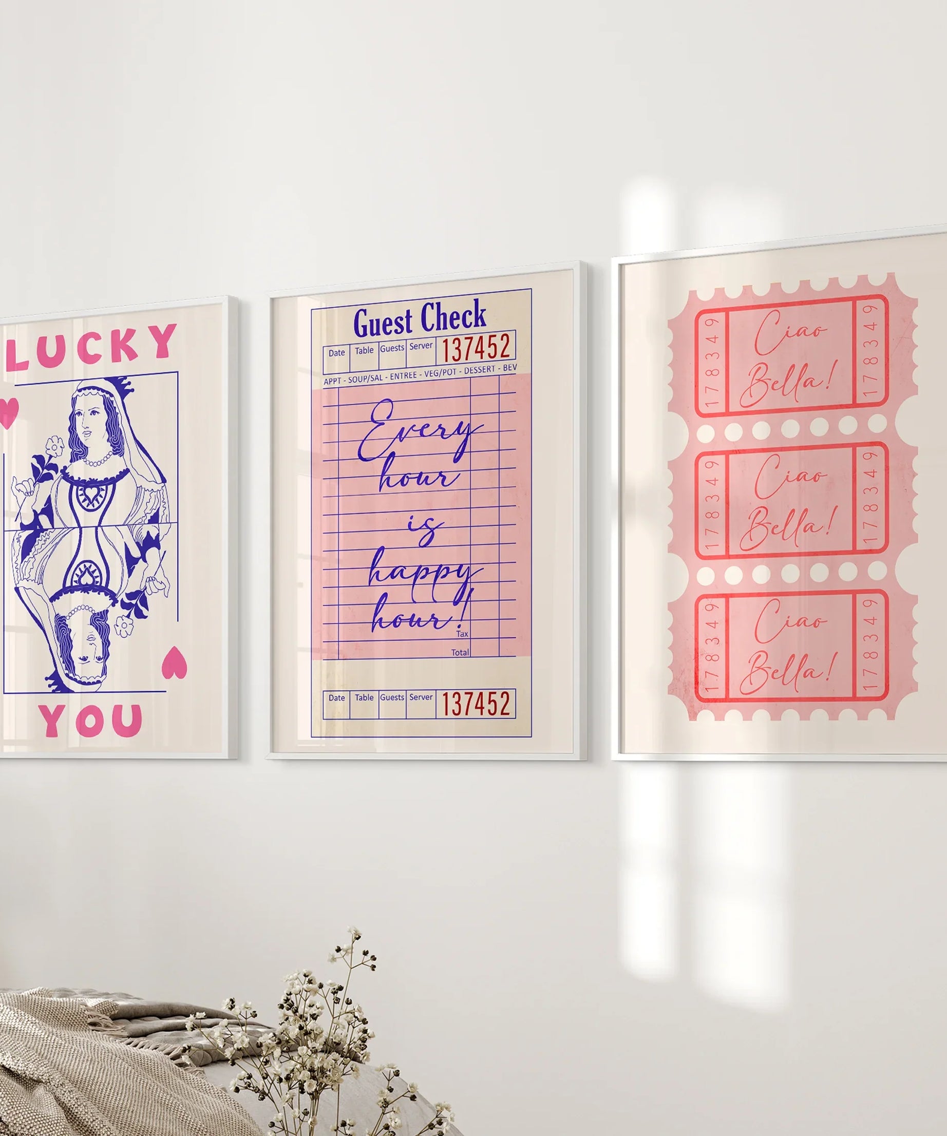 Guest Check, Playing Card Art. Retro Dopamine Set of 3 Prints