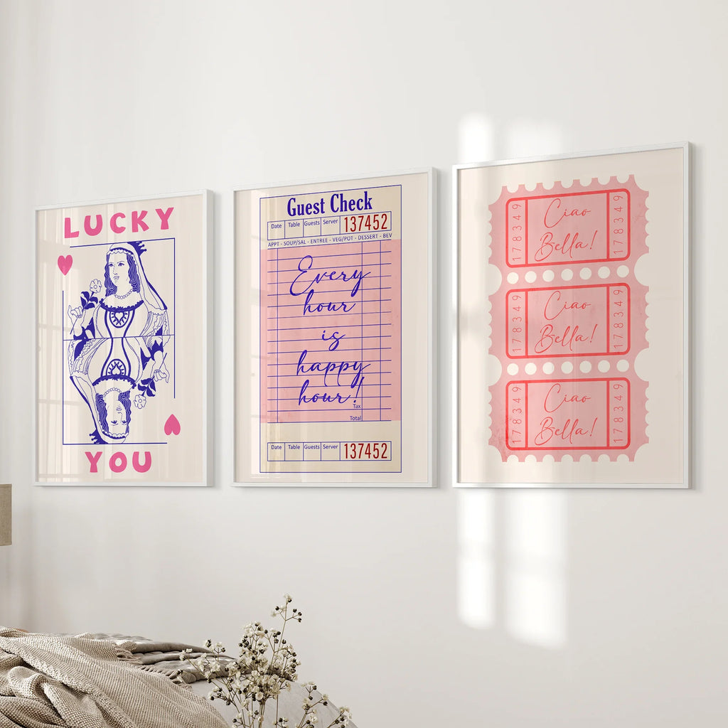 Guest Check, Playing Card Art. Retro Dopamine Set of 3 Prints