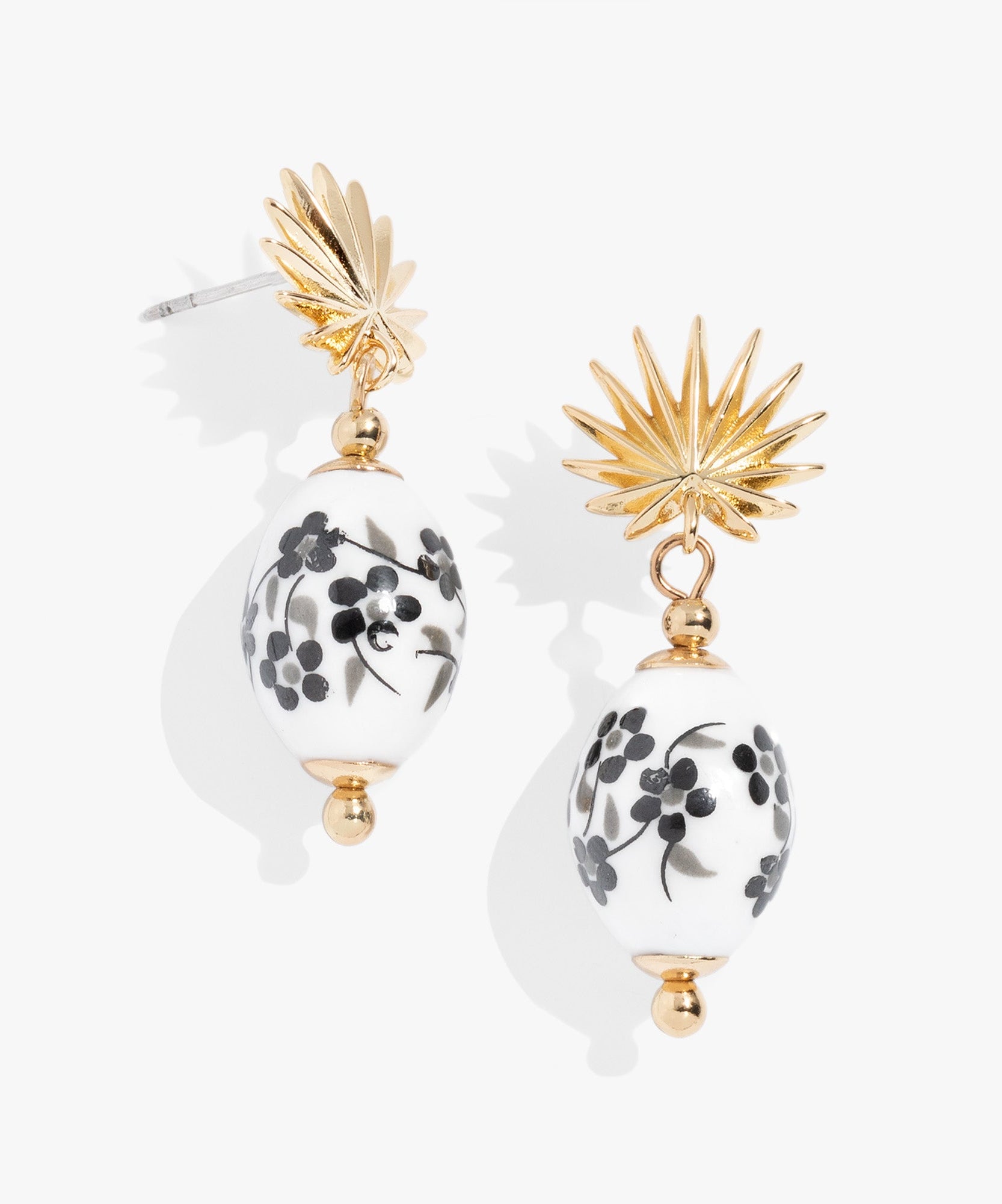 Toile and Palm Drop Earrings