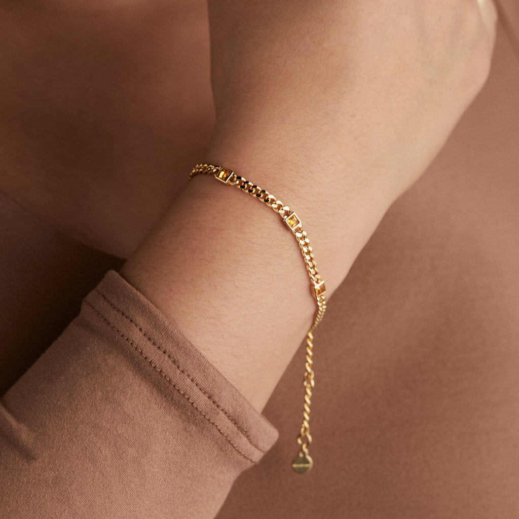 November Birthstone Topaz Curb Chain Bracelet