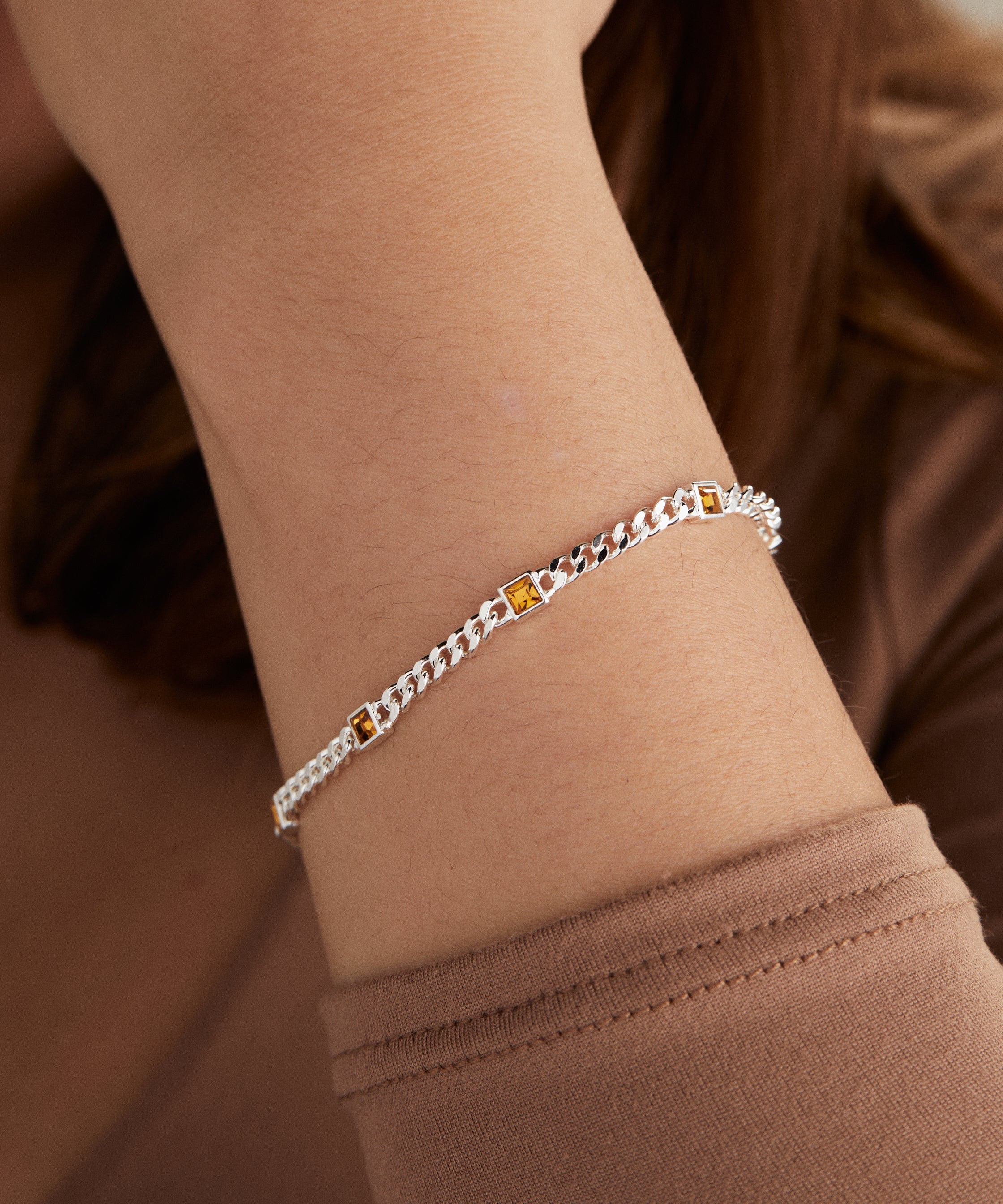 November Birthstone Topaz Curb Chain Bracelet