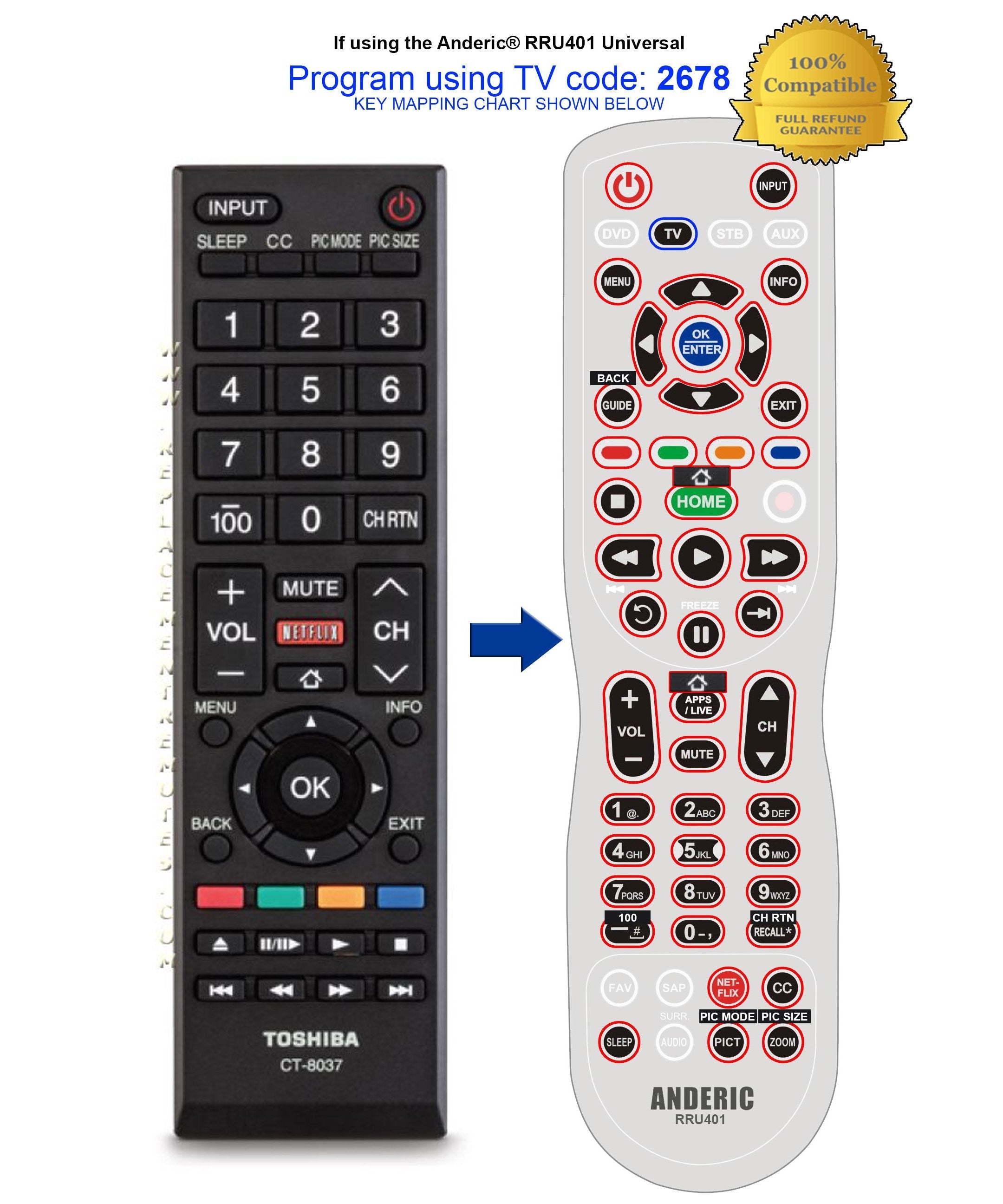 Toshiba CT-8037 Smart TV Remote Control | Netflix - 75037885