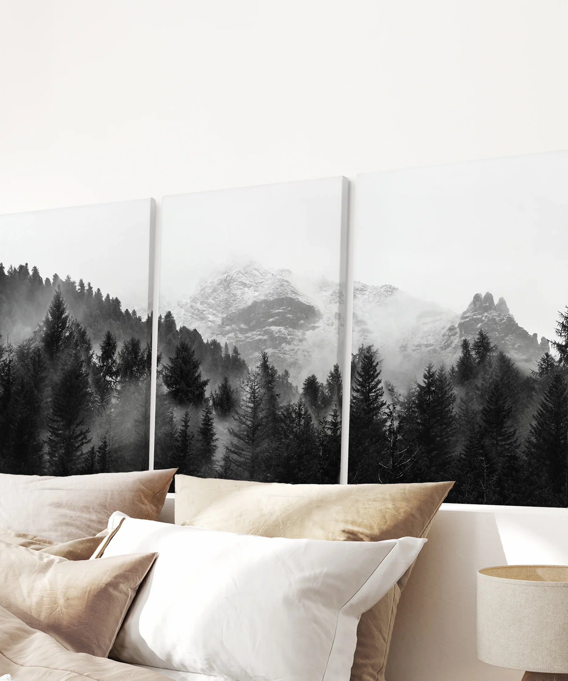 Black White Forest Triptych. Misty Mountains Nature Posters