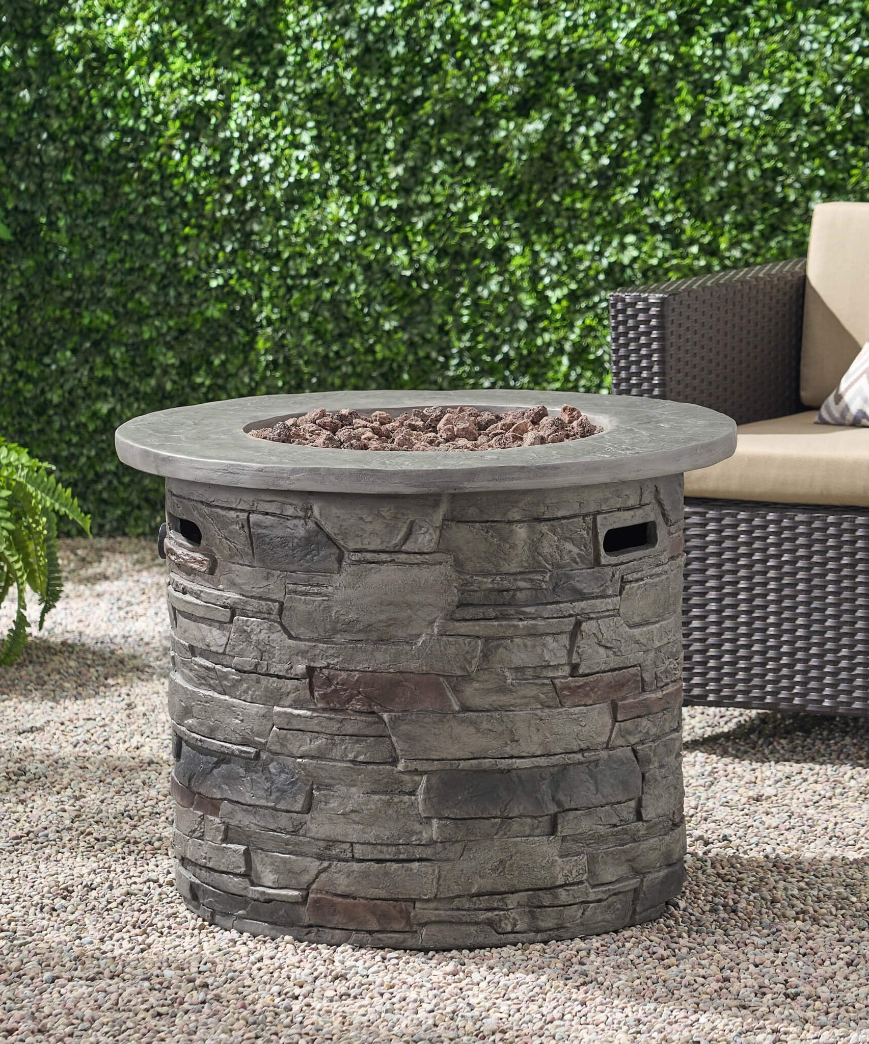 Alora 32-Inch Transitional Outdoor Concrete Round Propane Fire Pit Table, Gray (SAK48268)