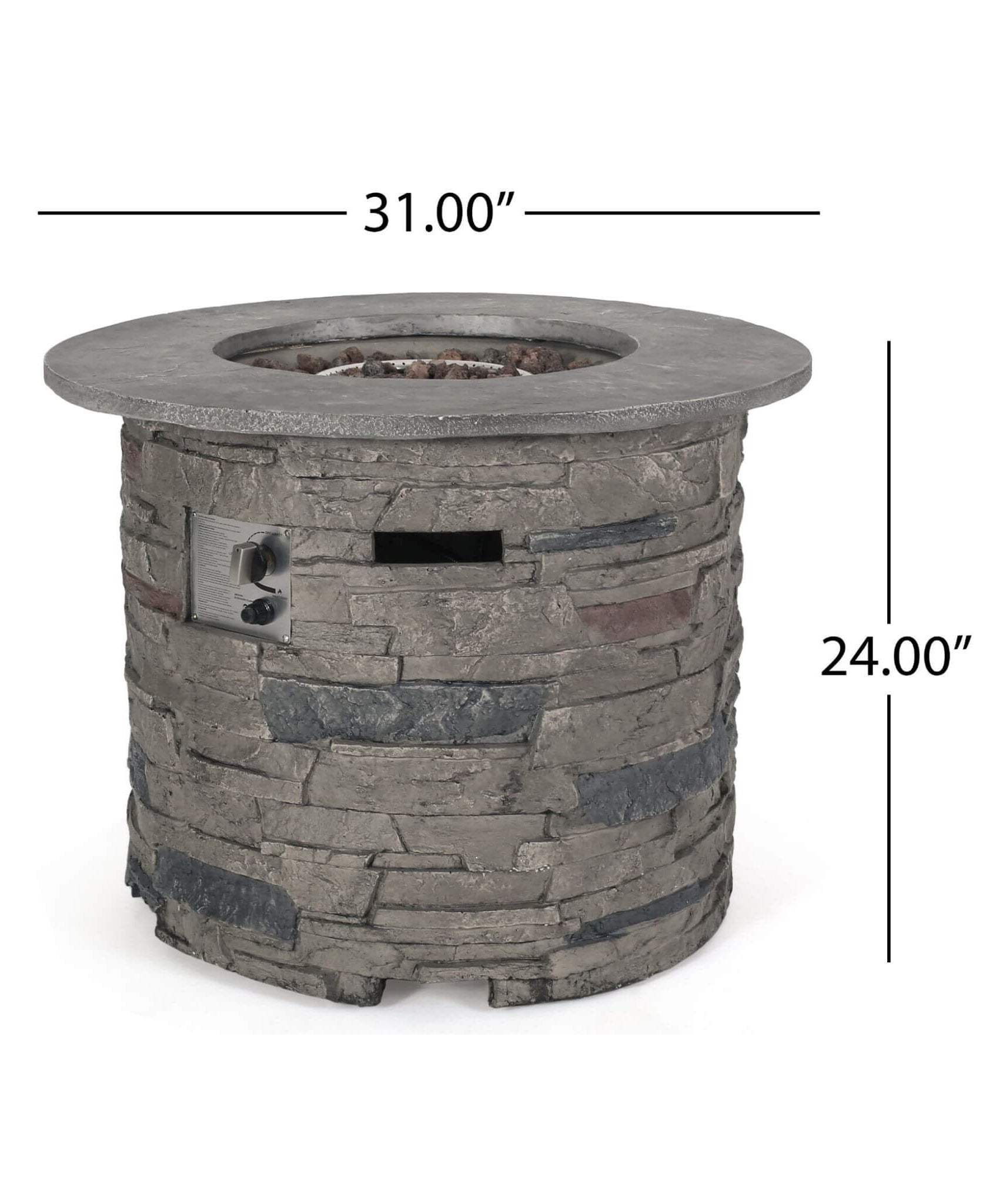 Alora 32-Inch Transitional Outdoor Concrete Round Propane Fire Pit Table, Gray (SAK48268)