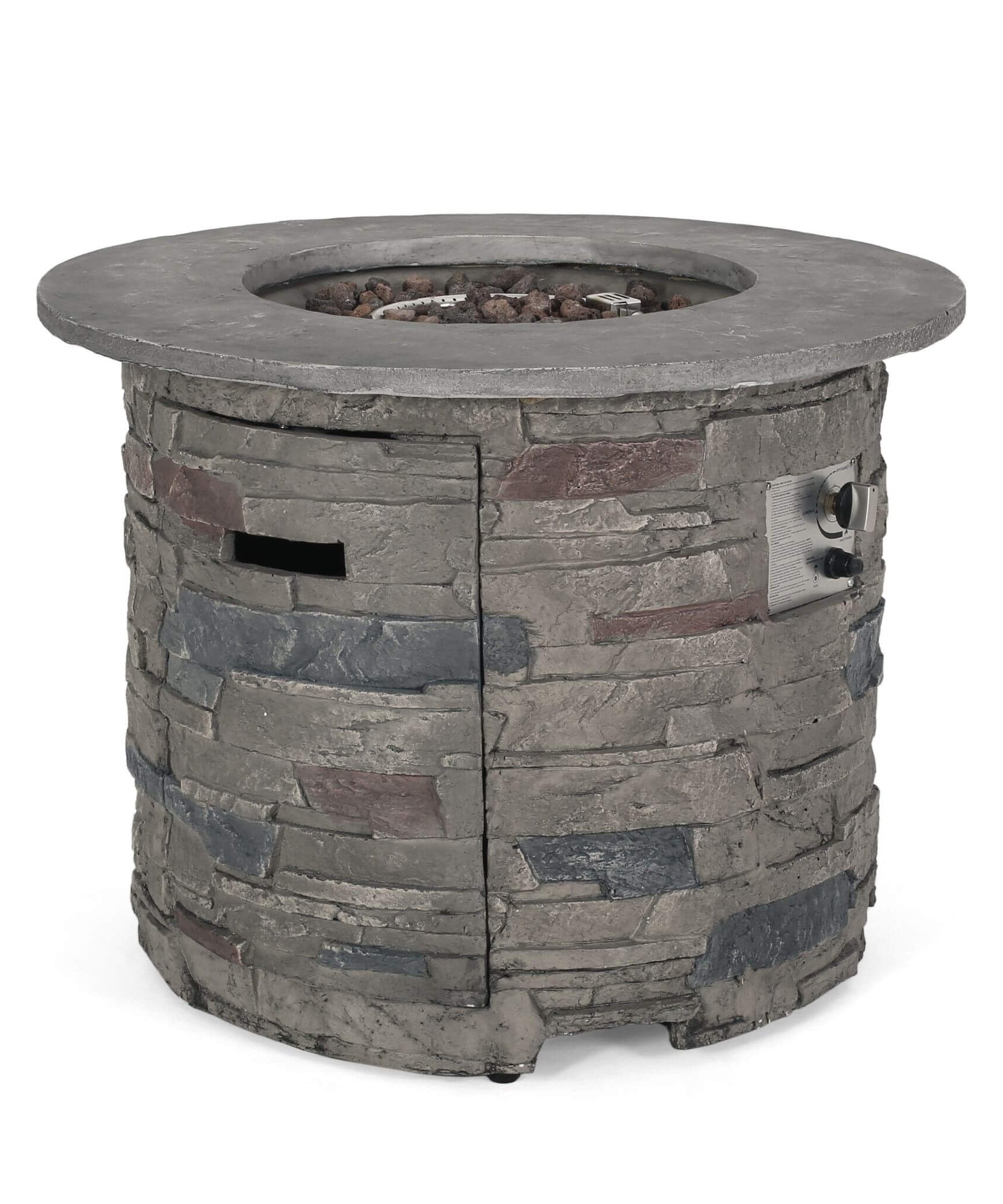 Alora 32-Inch Transitional Outdoor Concrete Round Propane Fire Pit Table, Gray (SAK48268)