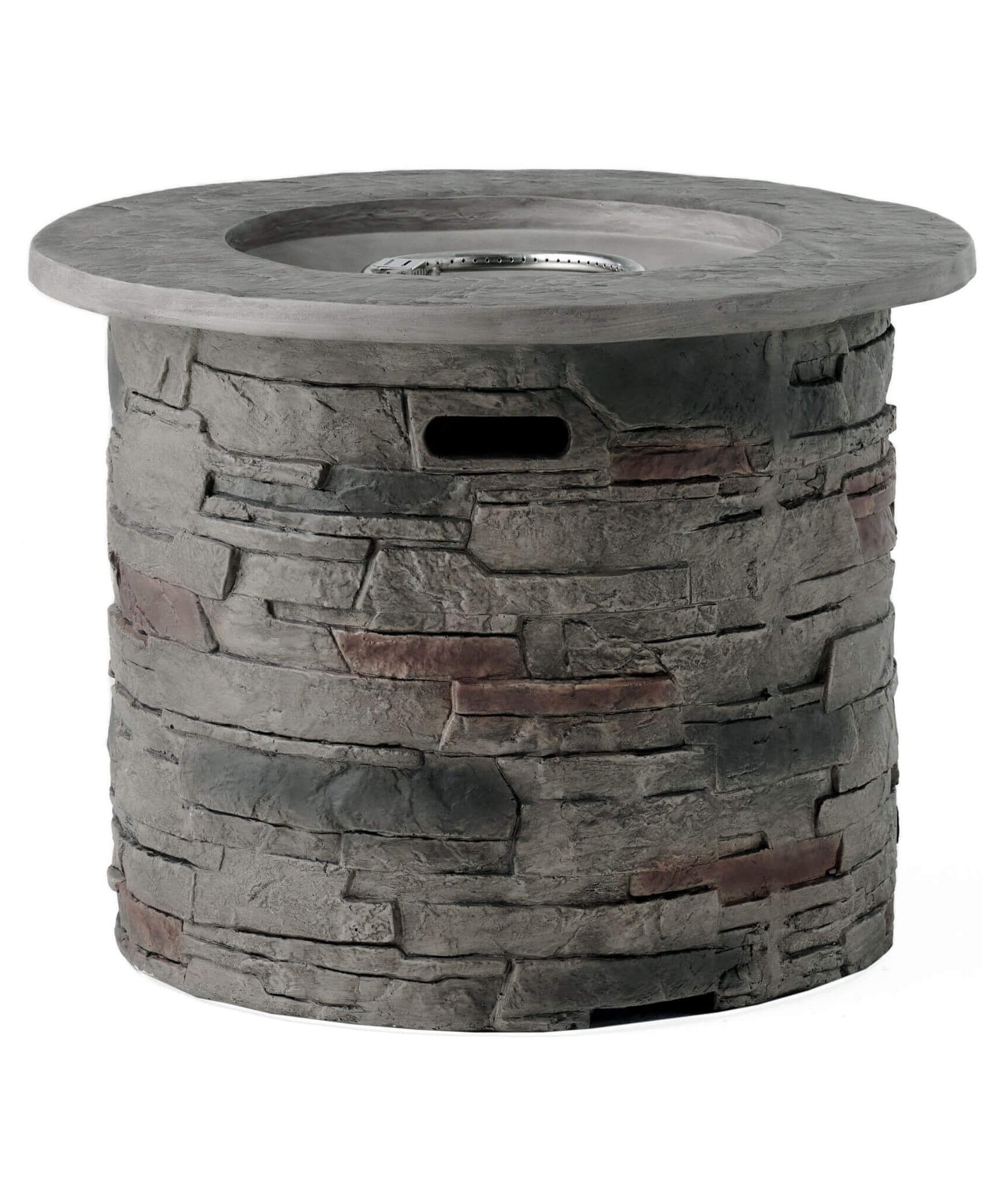 Alora 32-Inch Transitional Outdoor Concrete Round Propane Fire Pit Table, Gray (SAK48268)
