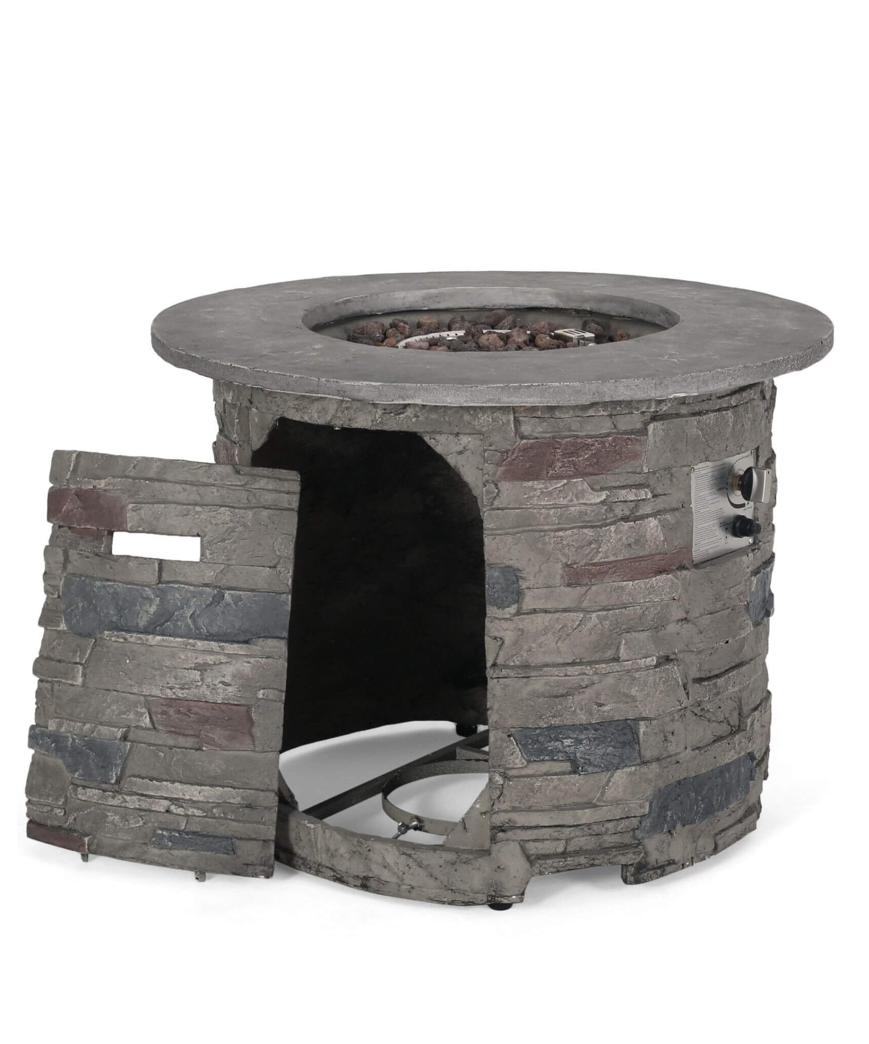 Alora 32-Inch Transitional Outdoor Concrete Round Propane Fire Pit Table, Gray (SAK48268)