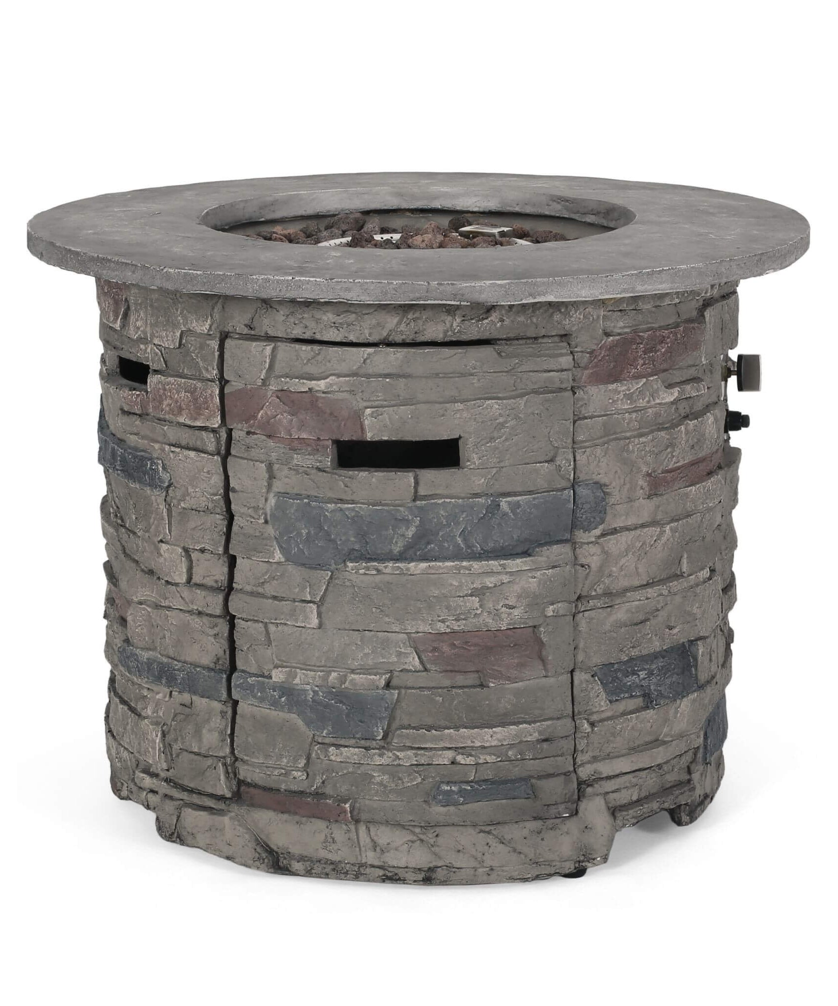 Alora 32-Inch Transitional Outdoor Concrete Round Propane Fire Pit Table, Gray (SAK48268)
