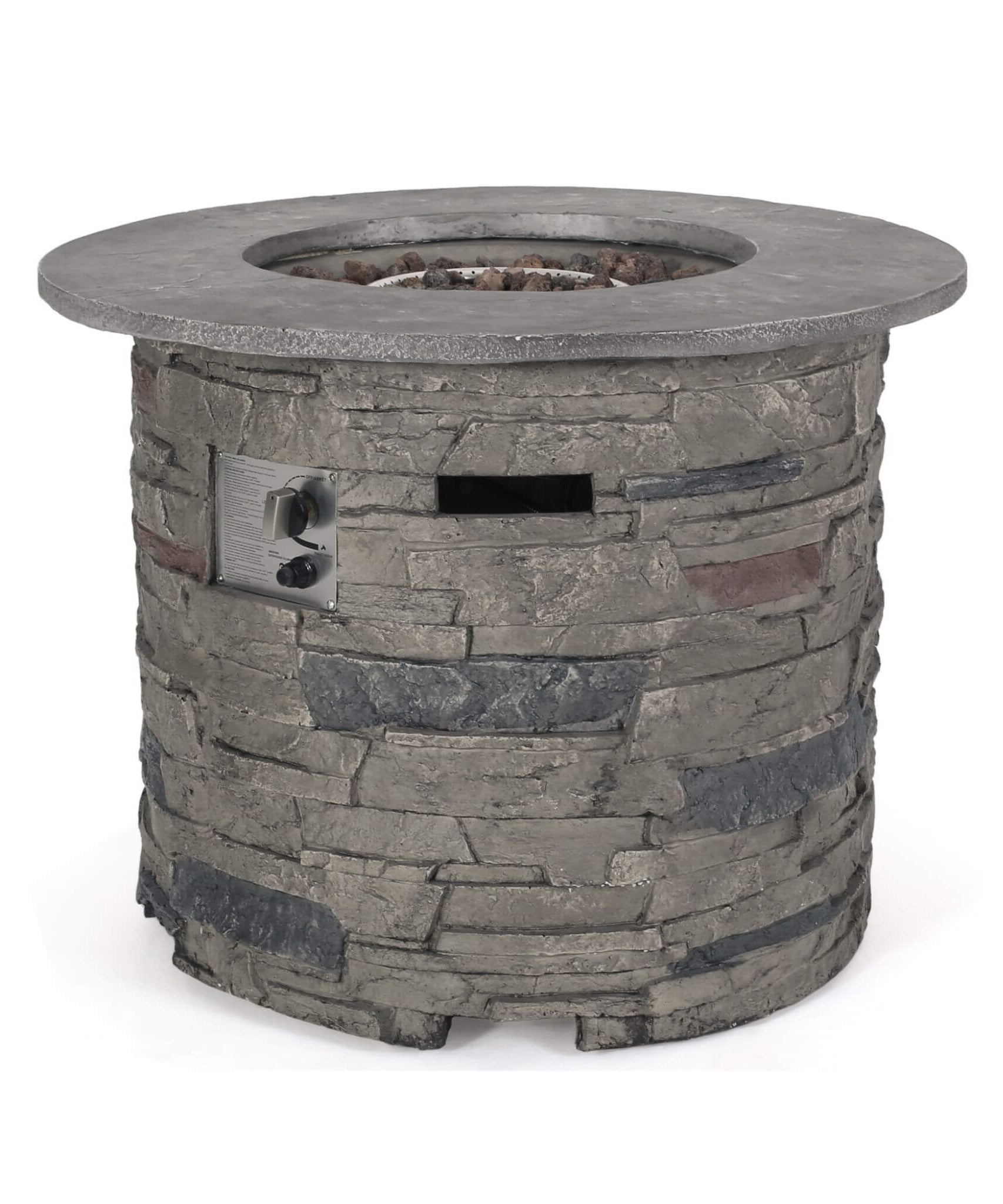 Alora 32-Inch Transitional Outdoor Concrete Round Propane Fire Pit Table, Gray (SAK48268)