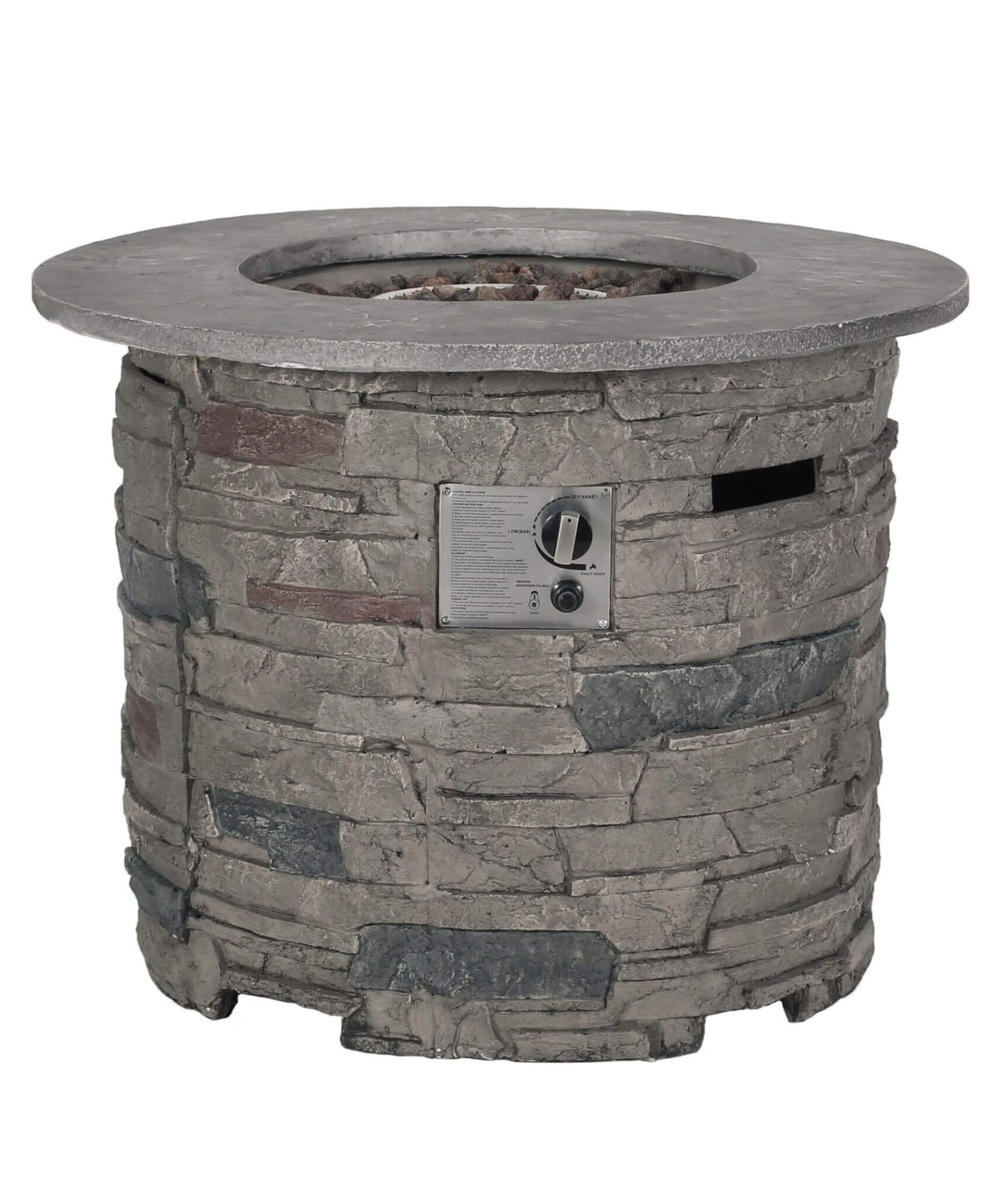 Alora 32-Inch Transitional Outdoor Concrete Round Propane Fire Pit Table, Gray (SAK48268)