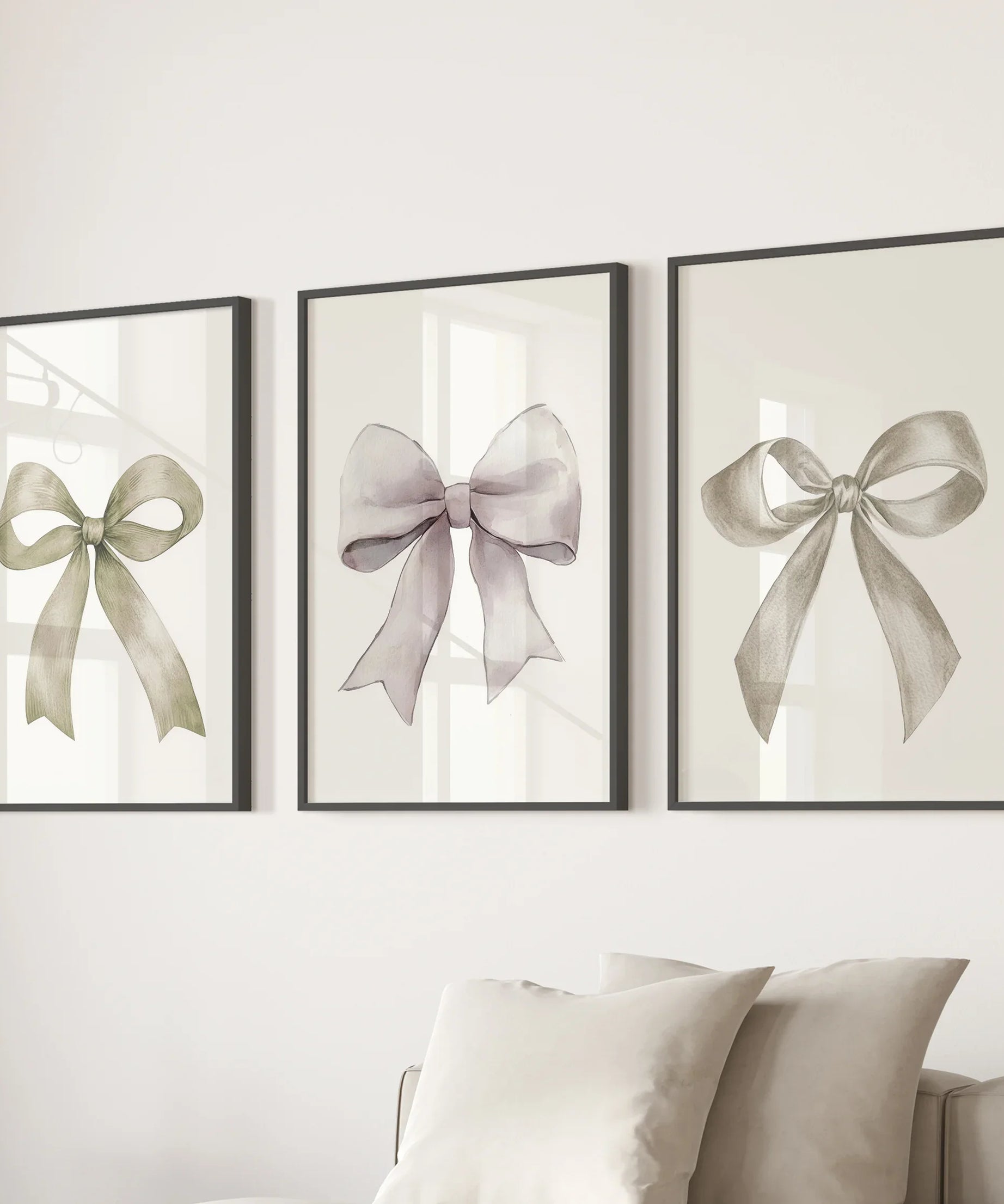 Aesthetic Bow Wall Art Set of 3. Neutral Gallery Set