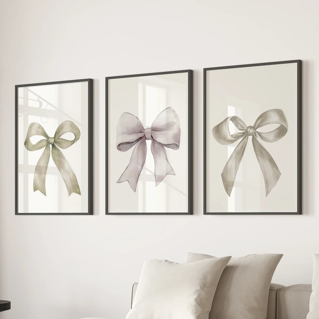 Aesthetic Bow Wall Art Set of 3. Neutral Gallery Set
