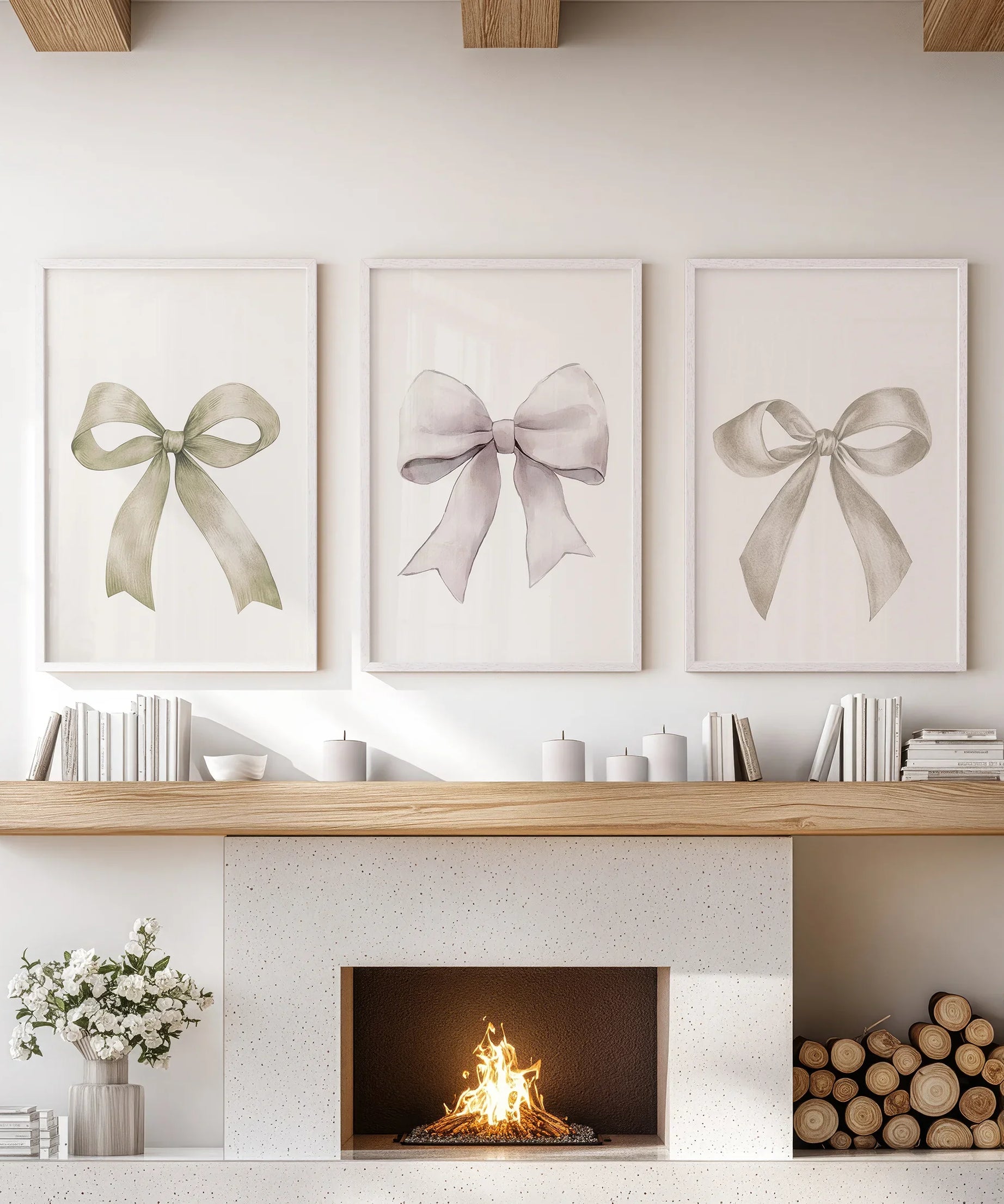 Aesthetic Bow Wall Art Set of 3. Neutral Gallery Set