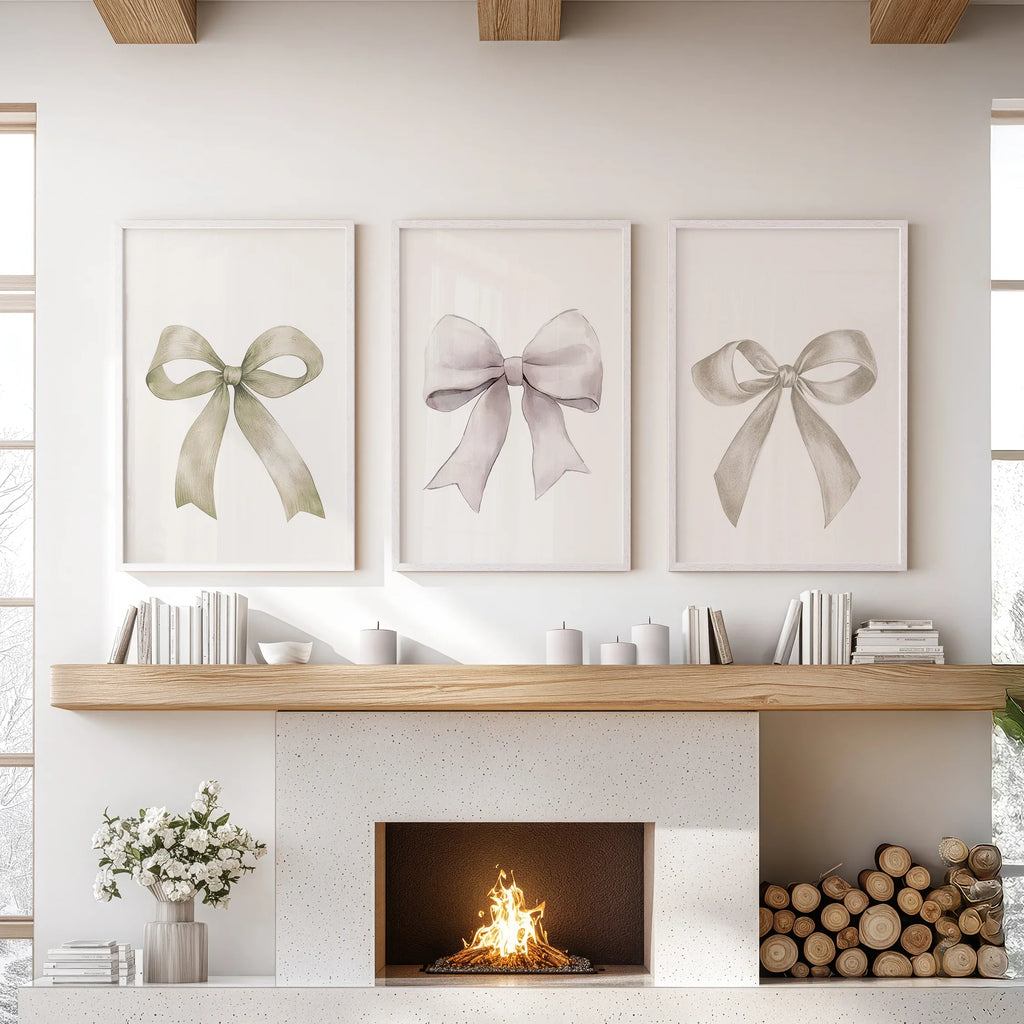 Aesthetic Bow Wall Art Set of 3. Neutral Gallery Set