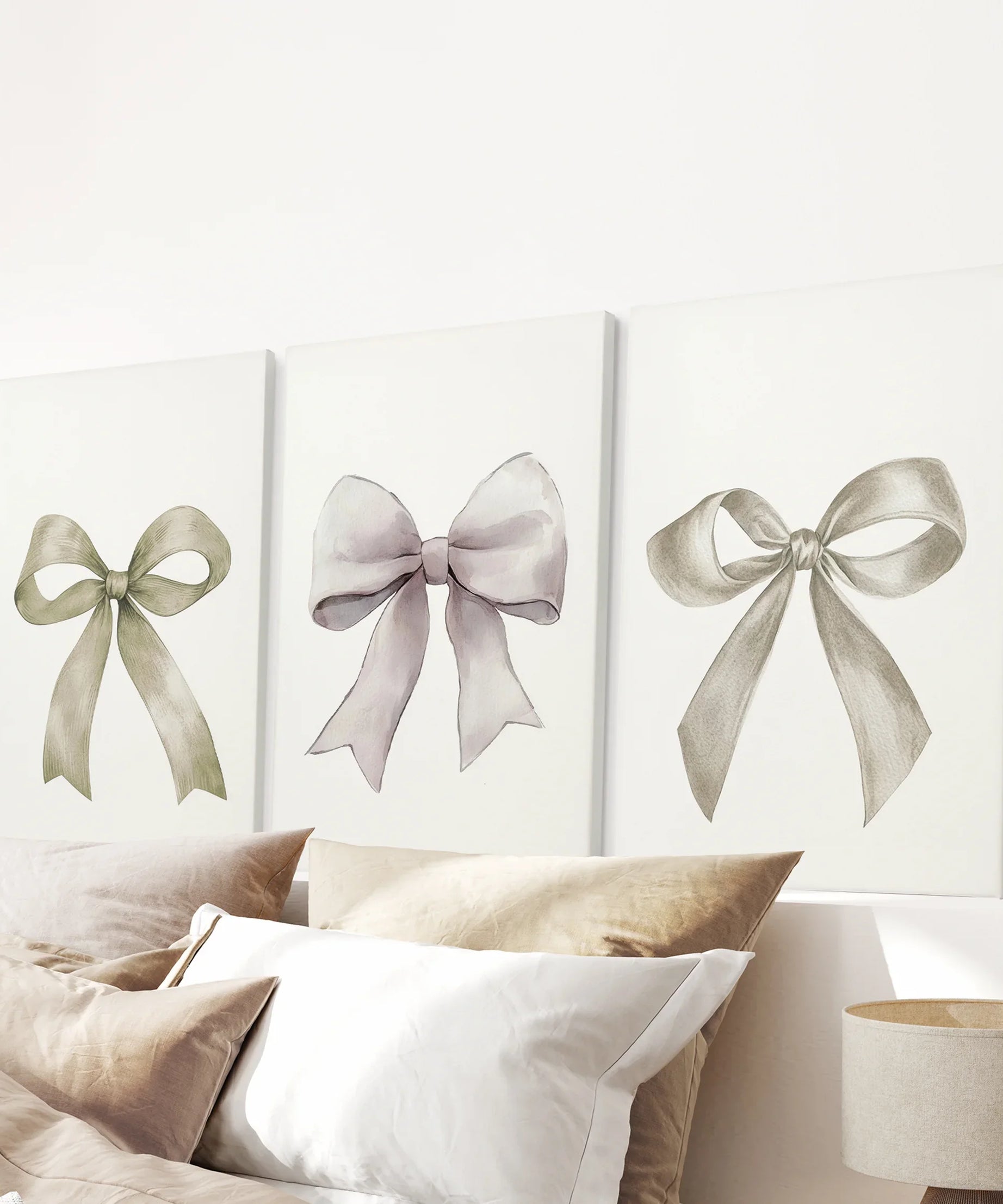 Aesthetic Bow Wall Art Set of 3. Neutral Gallery Set