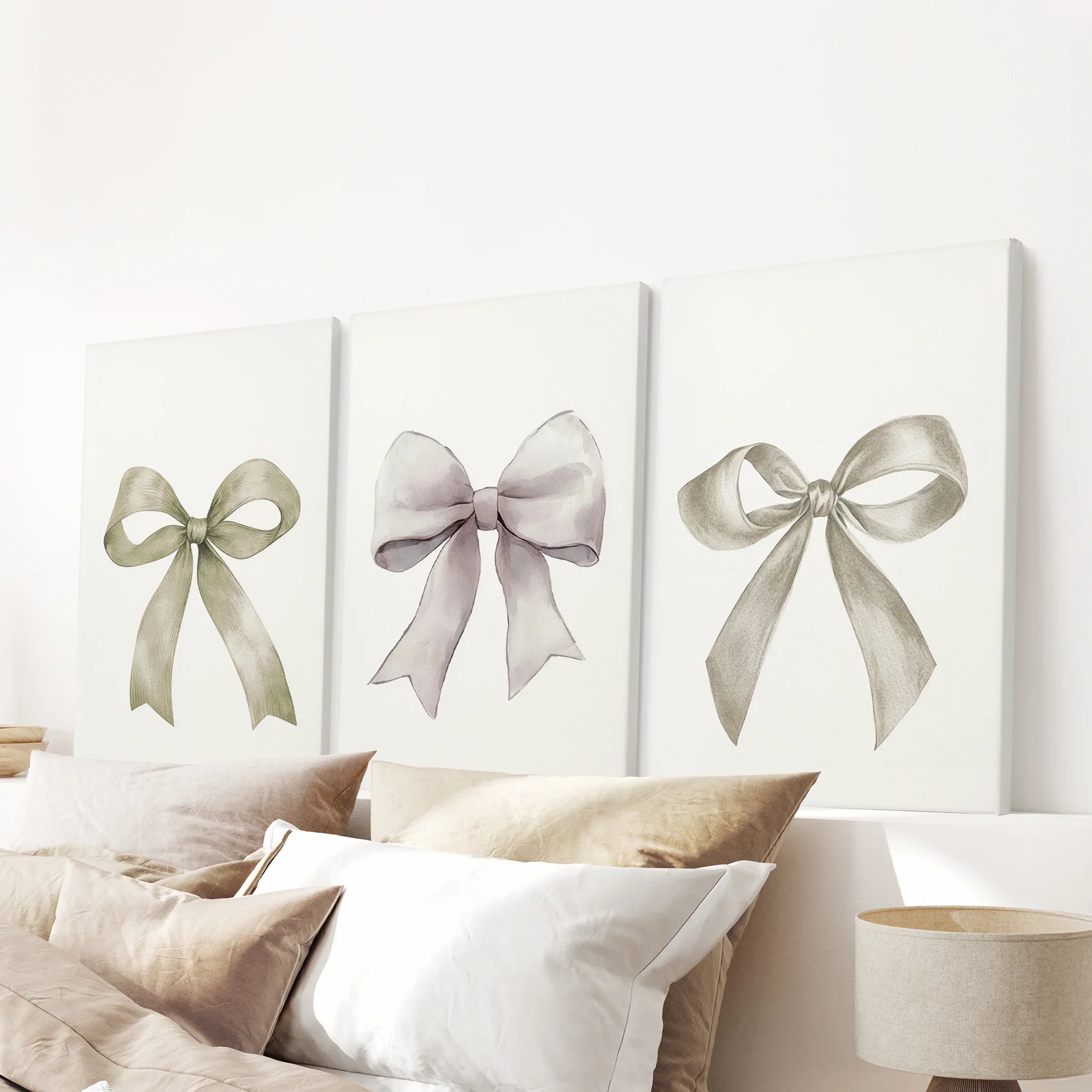 Aesthetic Bow Wall Art Set of 3. Neutral Gallery Set