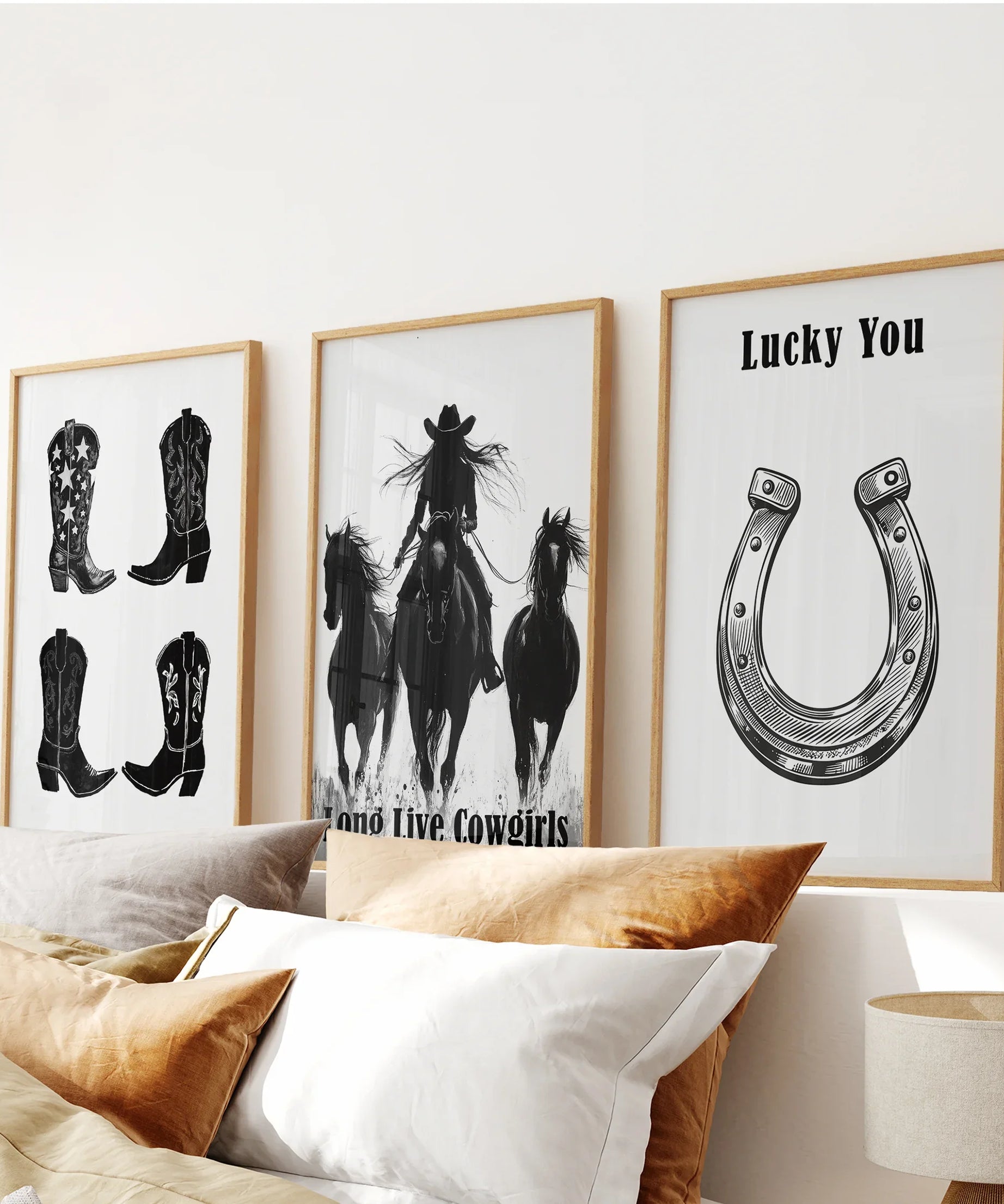 Western Cowgirl Wall Art Set of 3. Rustic Ranch Decor