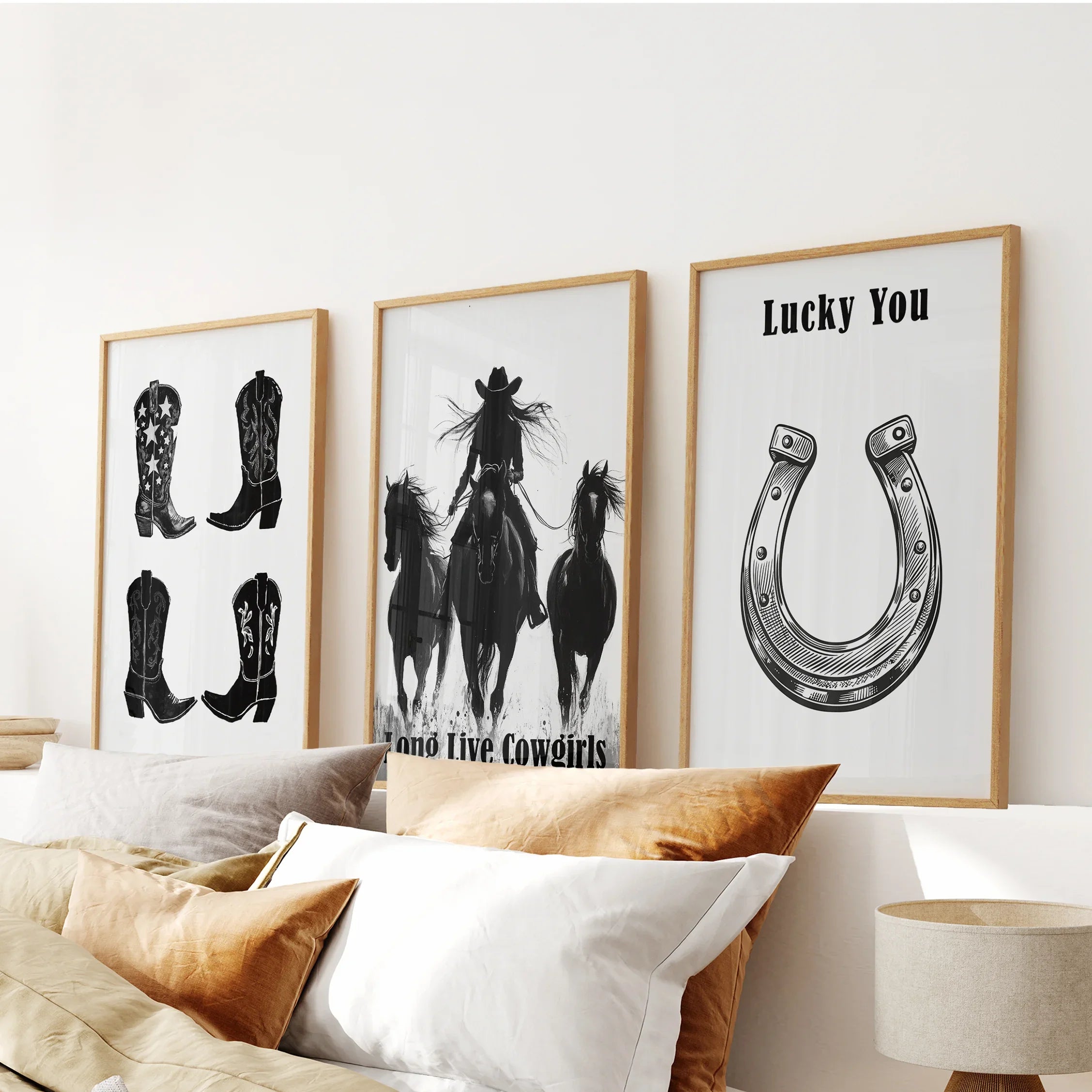 Western Cowgirl Wall Art Set of 3. Rustic Ranch Decor