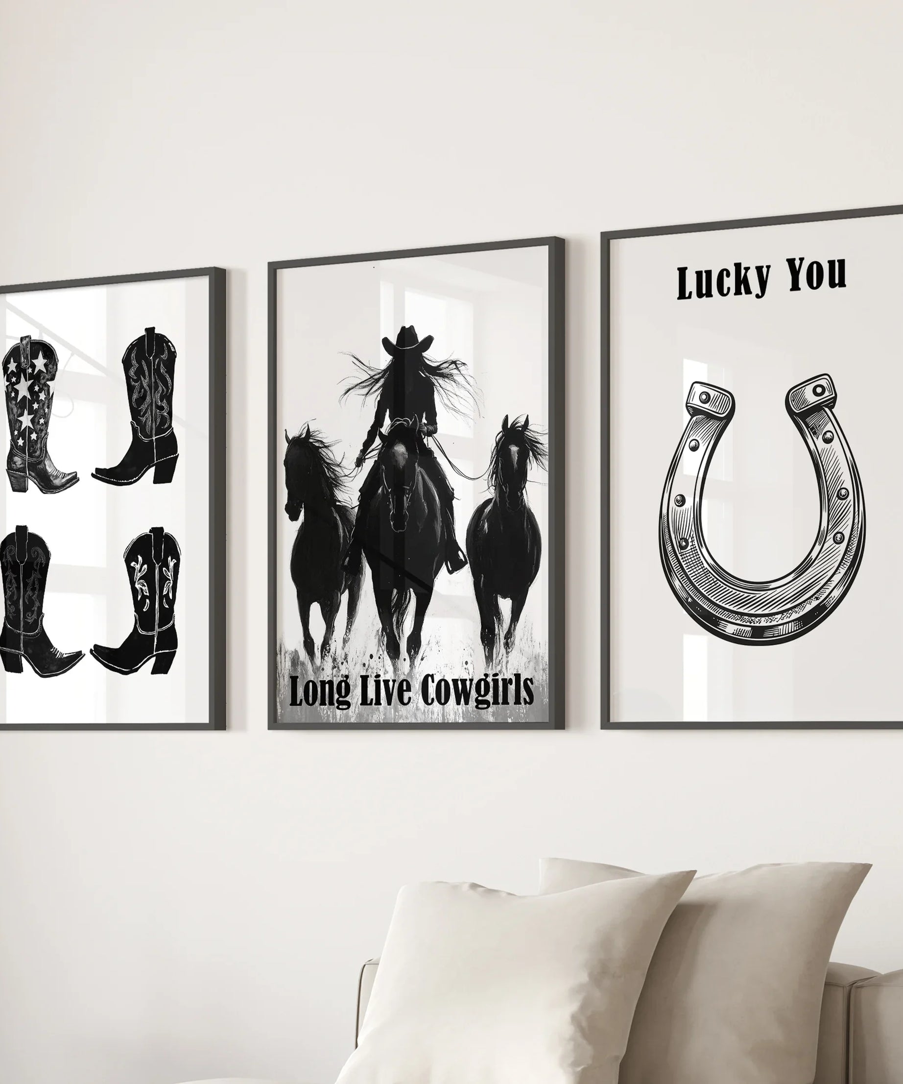 Western Cowgirl Wall Art Set of 3. Rustic Ranch Decor
