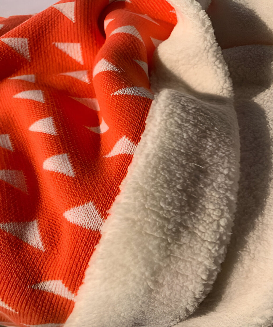 Triangles Orange White Knitted Cotton Baby Blanket