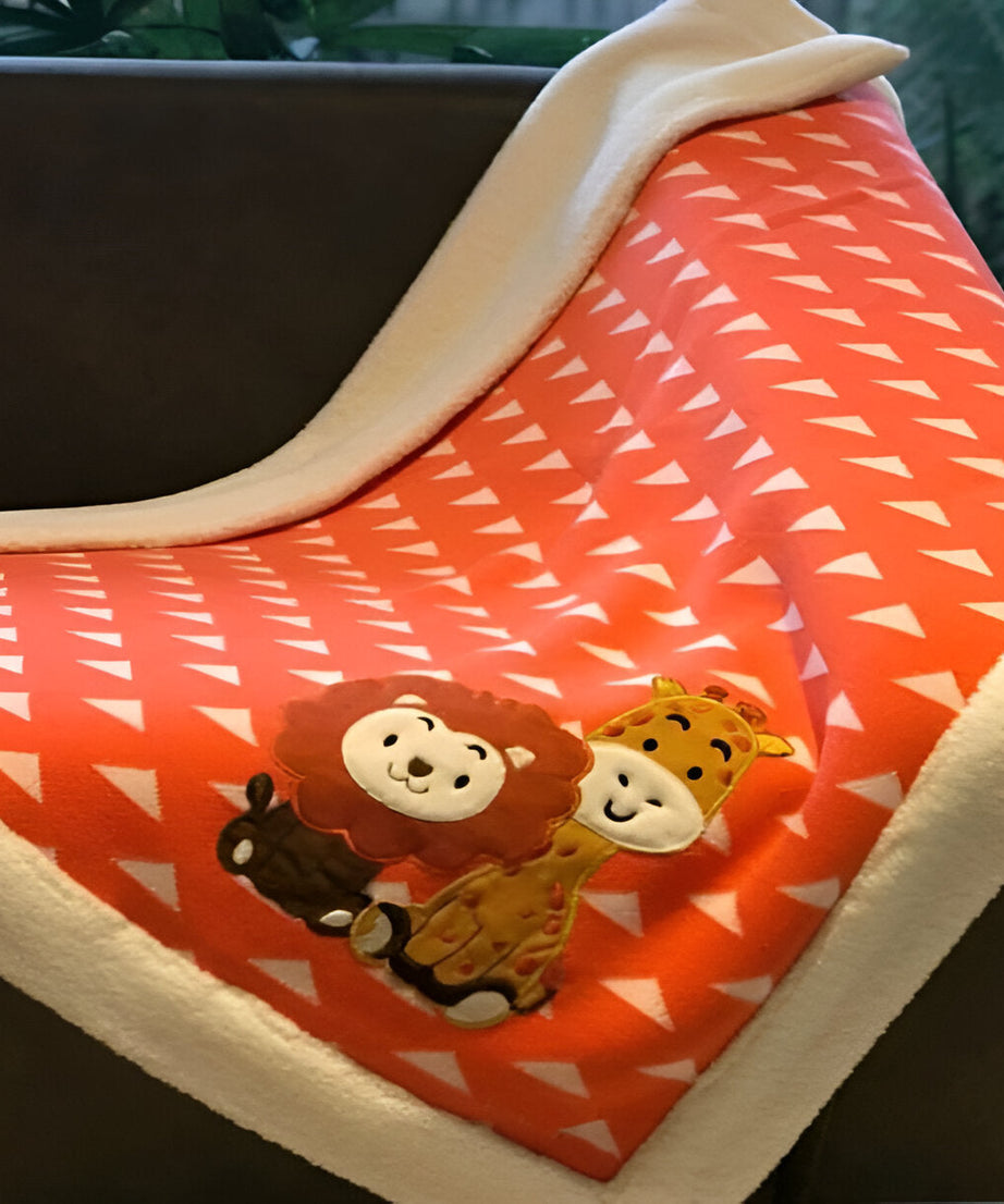 Triangles Orange White Knitted Cotton Baby Blanket
