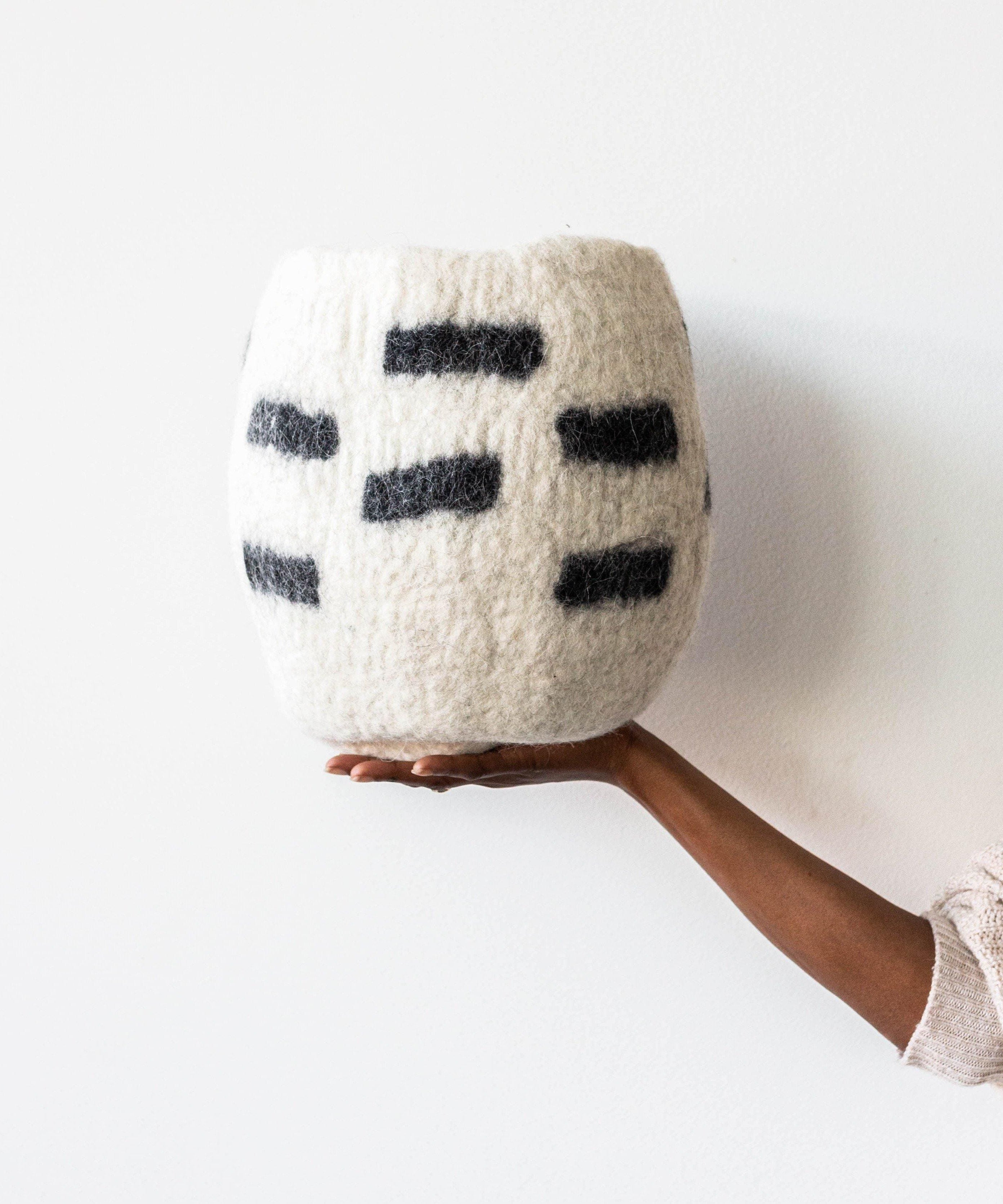 Tribal Repeat Black and Ivory Wool Storage Basket