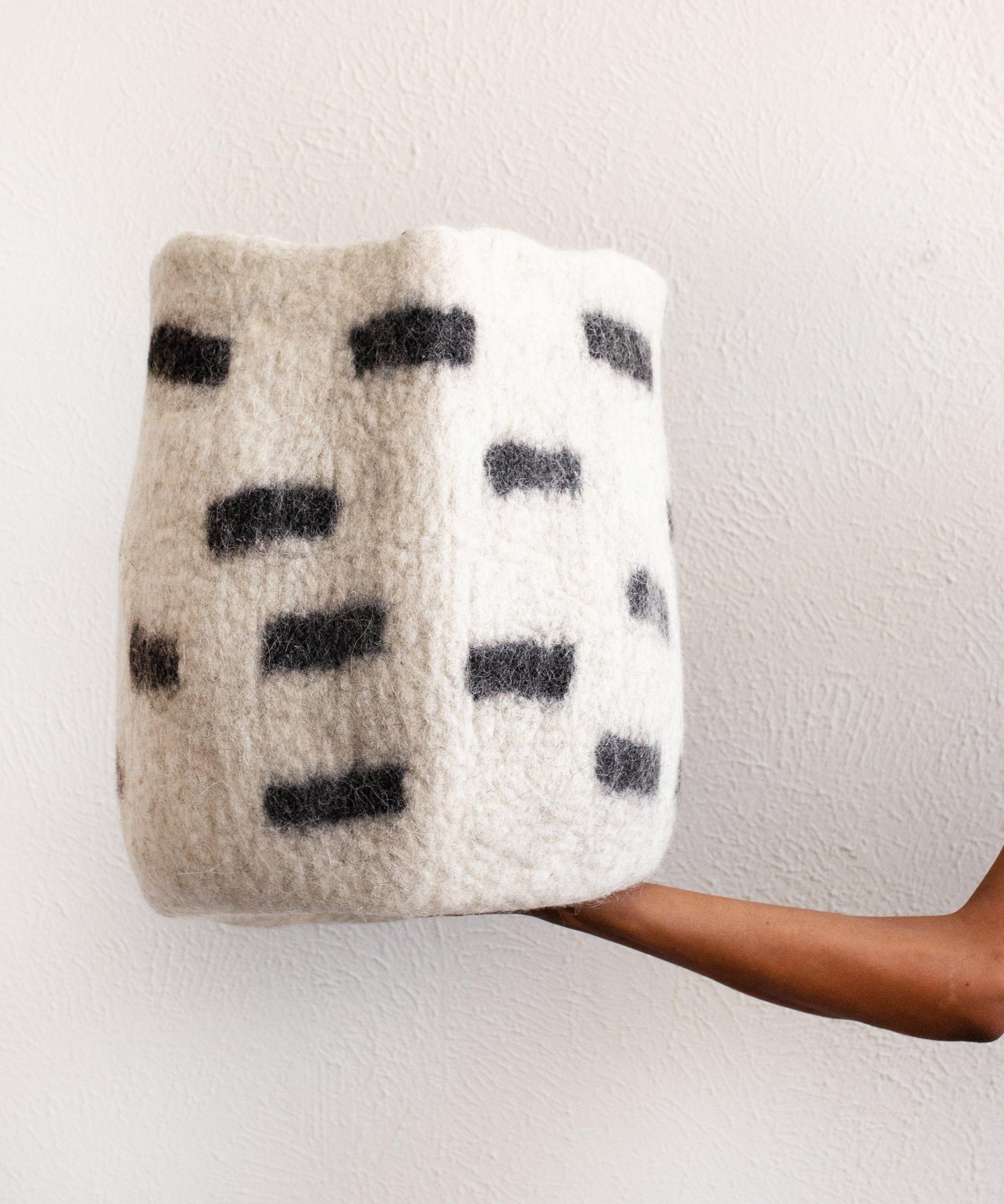 Tribal Repeat Black and Ivory Wool Storage Basket