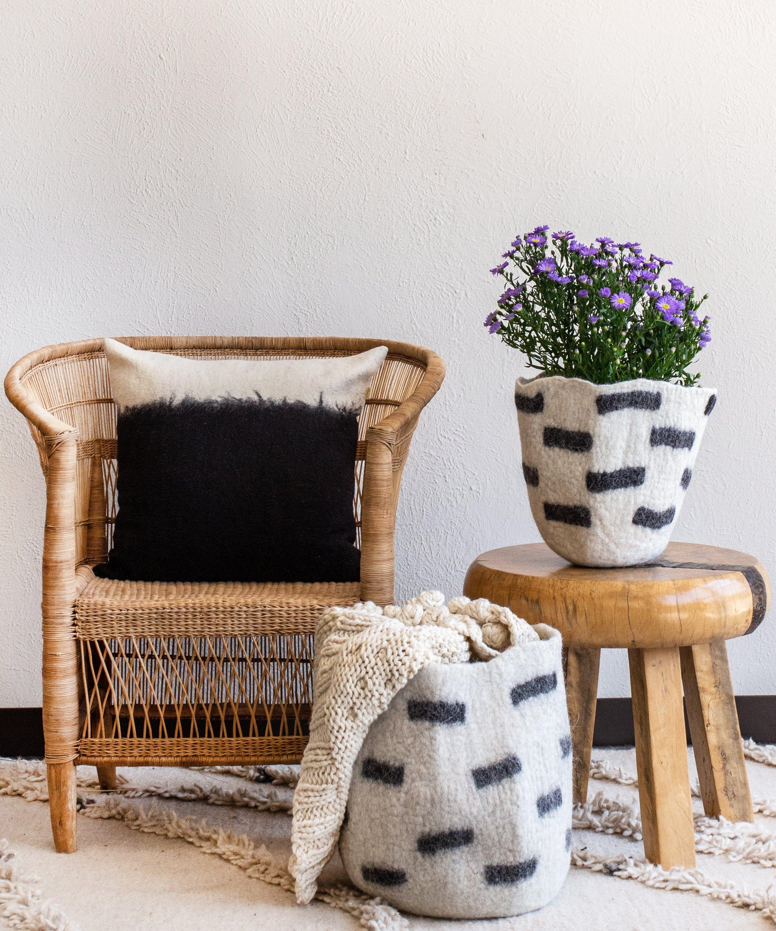 Tribal Repeat Black and Ivory Wool Storage Basket