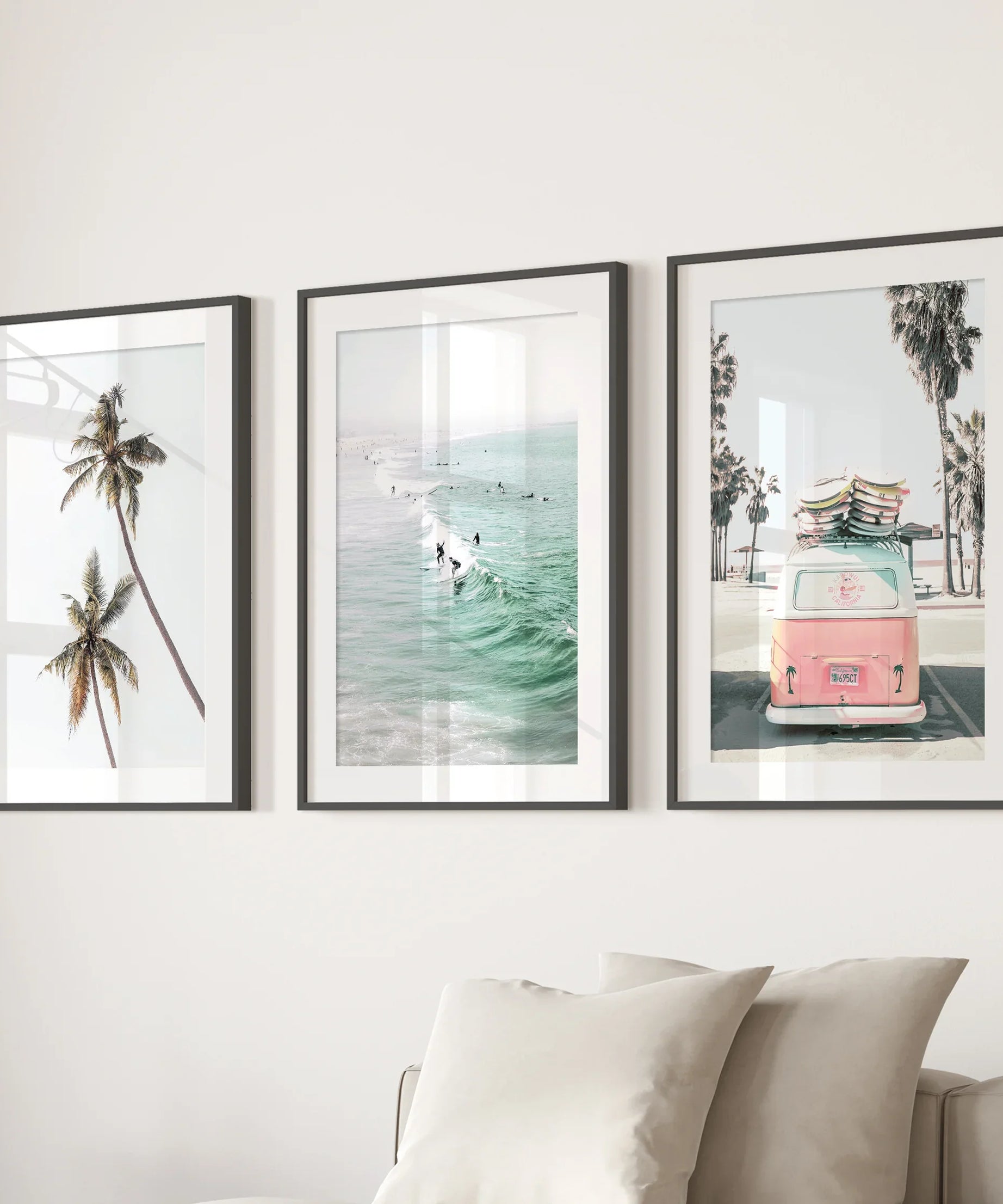 Tropical Beach Wall Art Set. Modern Coastal Surfing Prints
