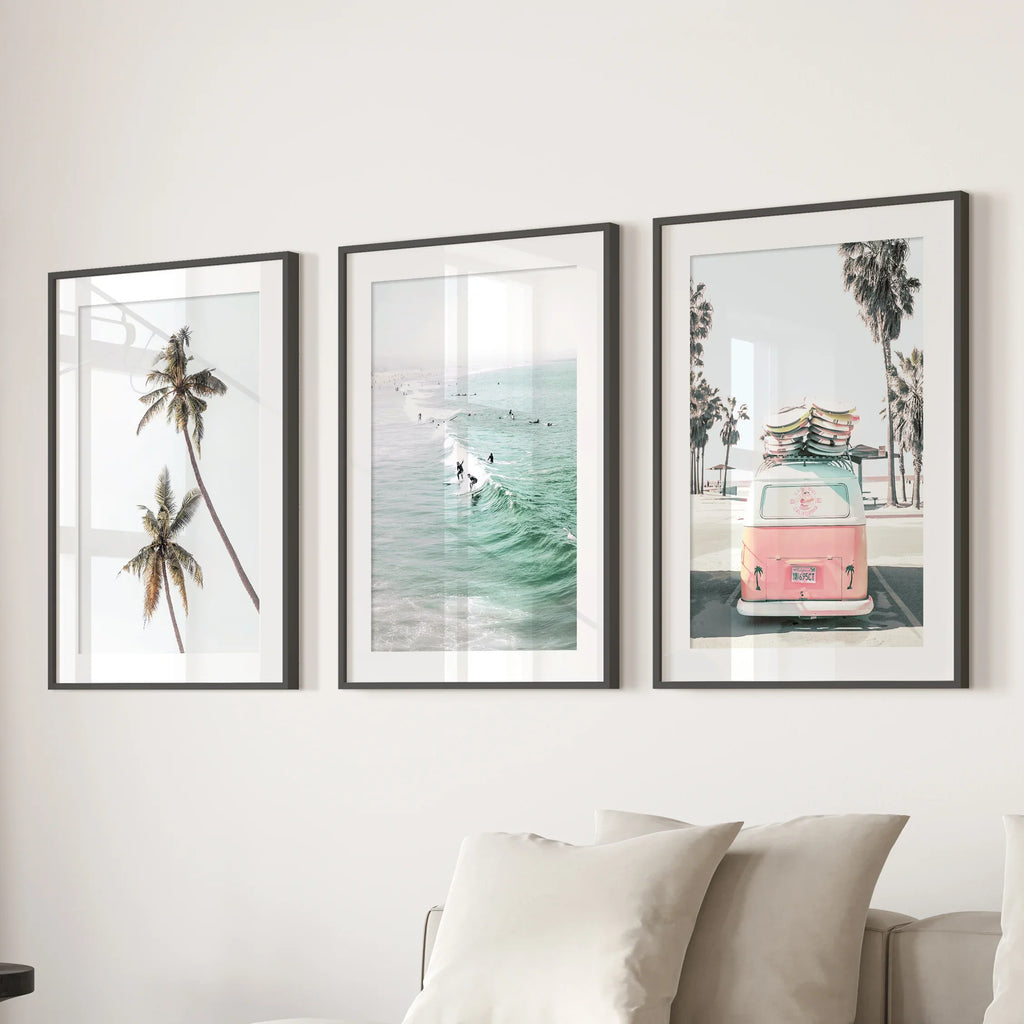 Tropical Beach Wall Art Set. Modern Coastal Surfing Prints