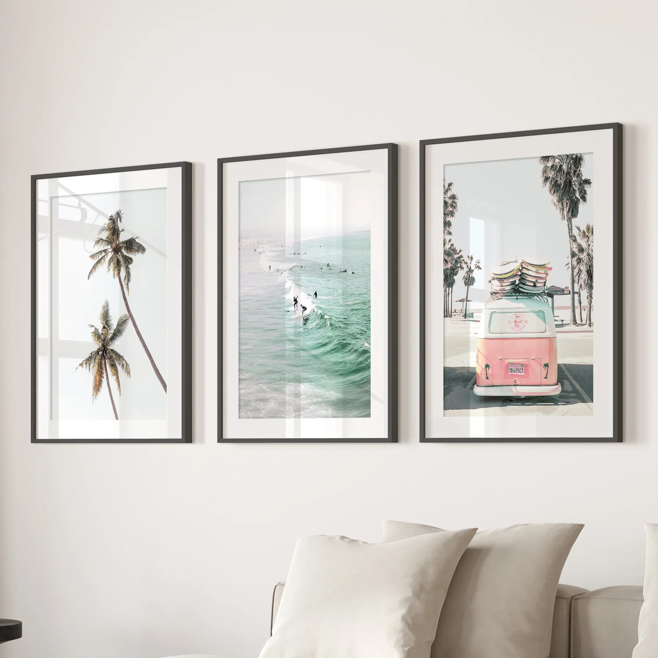 Tropical Beach Wall Art Set. Modern Coastal Surfing Prints