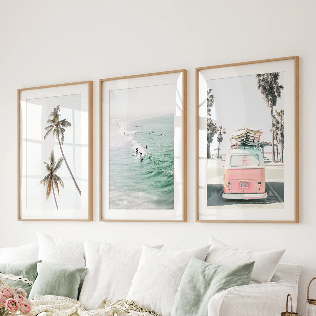 Tropical Beach Wall Art Set. Modern Coastal Surfing Prints