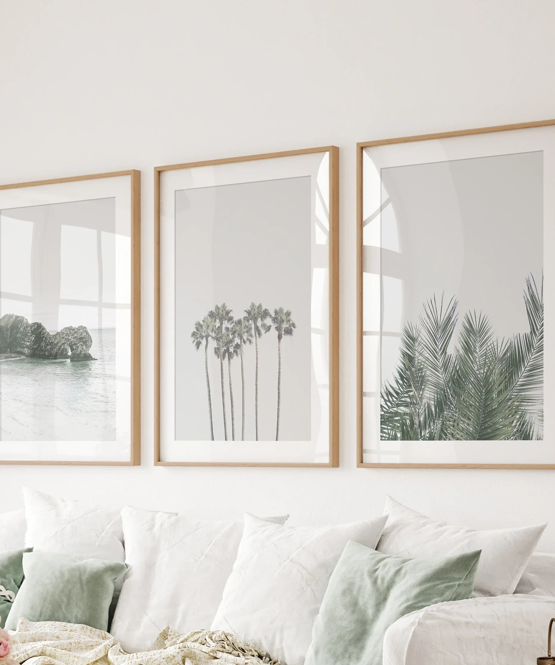 Modern Coastal Wall Art. Ocean Rock, Palms, Tropical Leaf