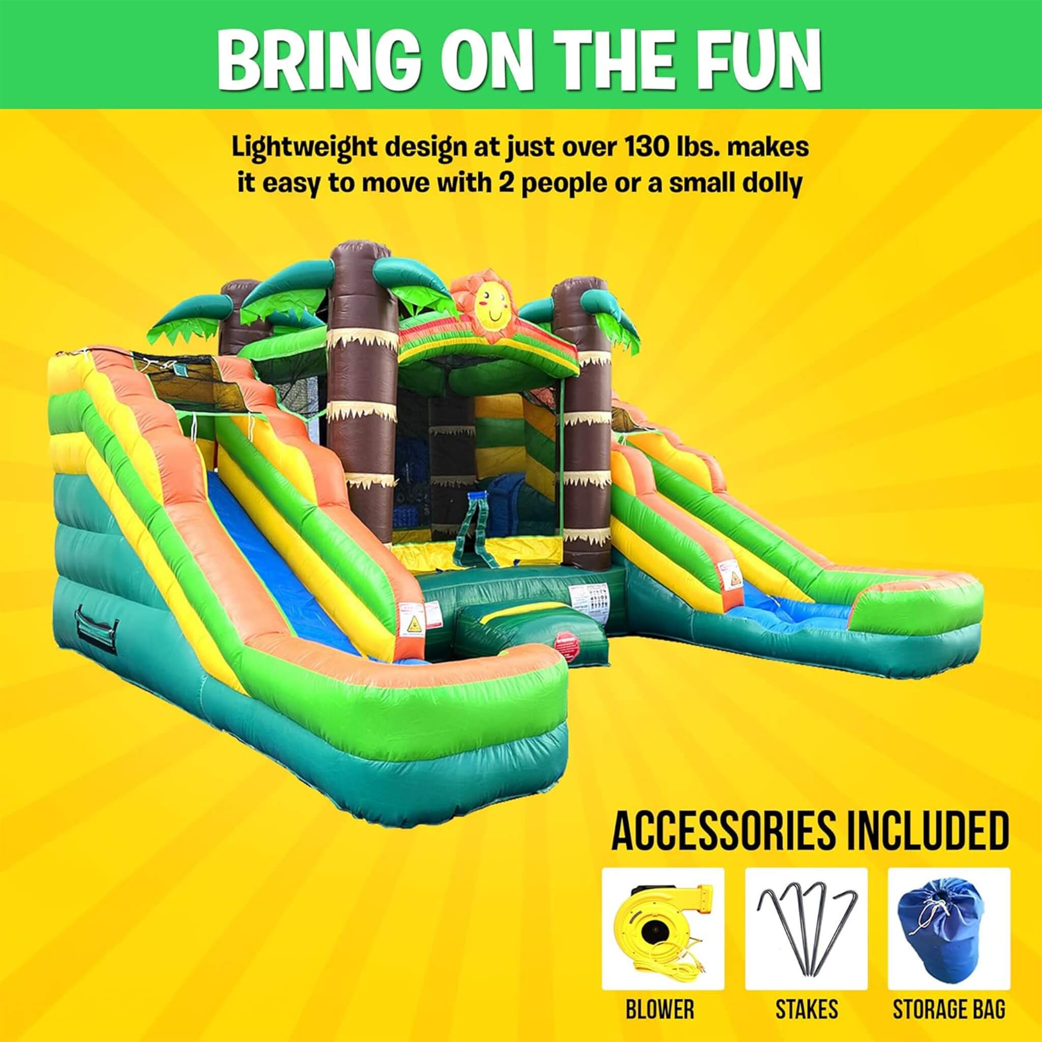 16FT Tropical Bounce House Combo With Double Water Slides (SAK92508)