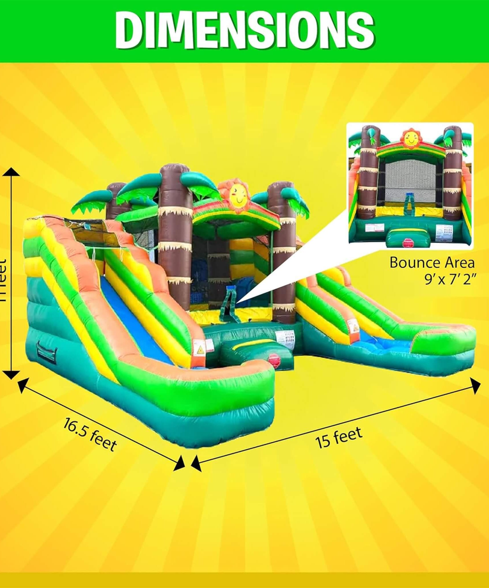 16FT Tropical Bounce House Combo With Double Water Slides (SAK92508)