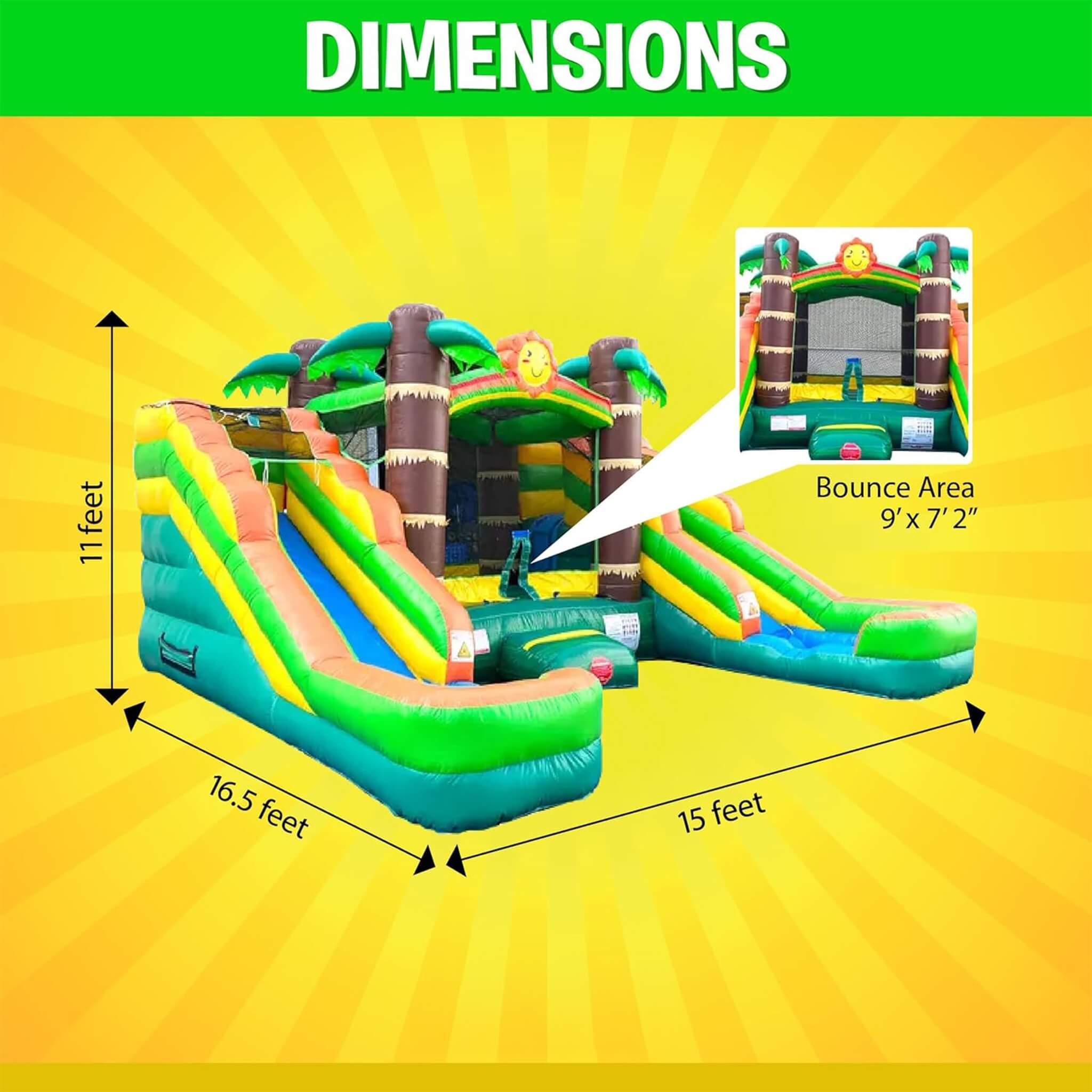 16FT Tropical Bounce House Combo With Double Water Slides (SAK92508)