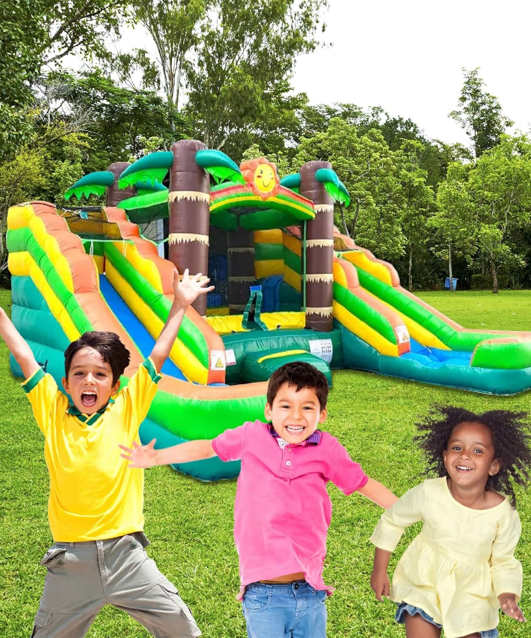 16FT Tropical Bounce House Combo With Double Water Slides (SAK92508)