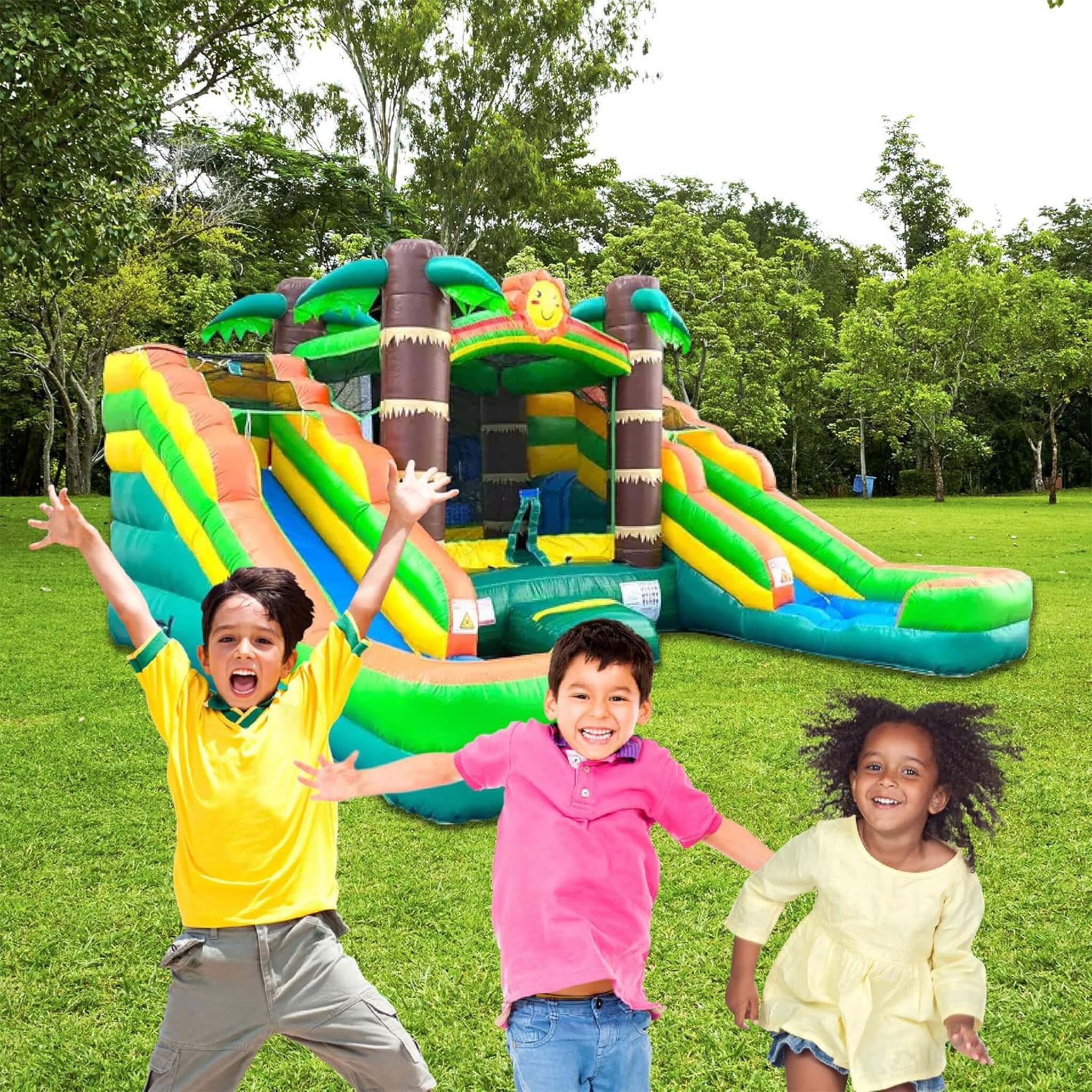16FT Tropical Bounce House Combo With Double Water Slides (SAK92508)