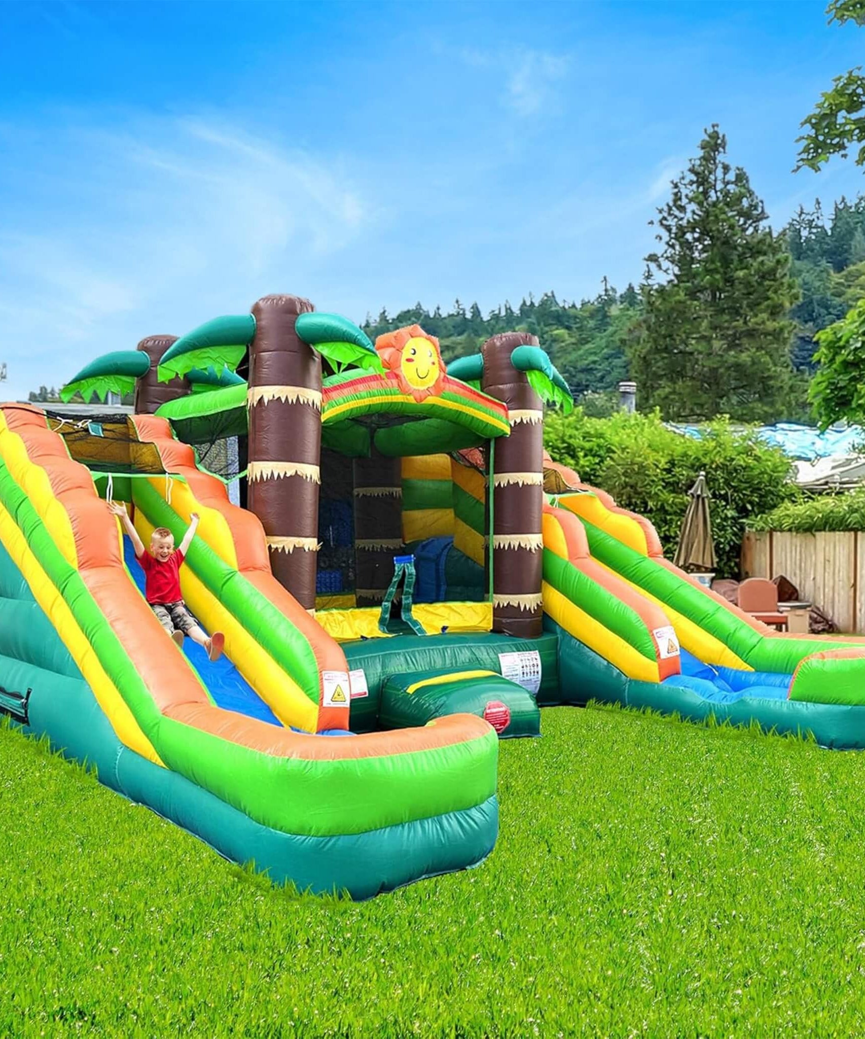 16FT Tropical Bounce House Combo With Double Water Slides (SAK92508)