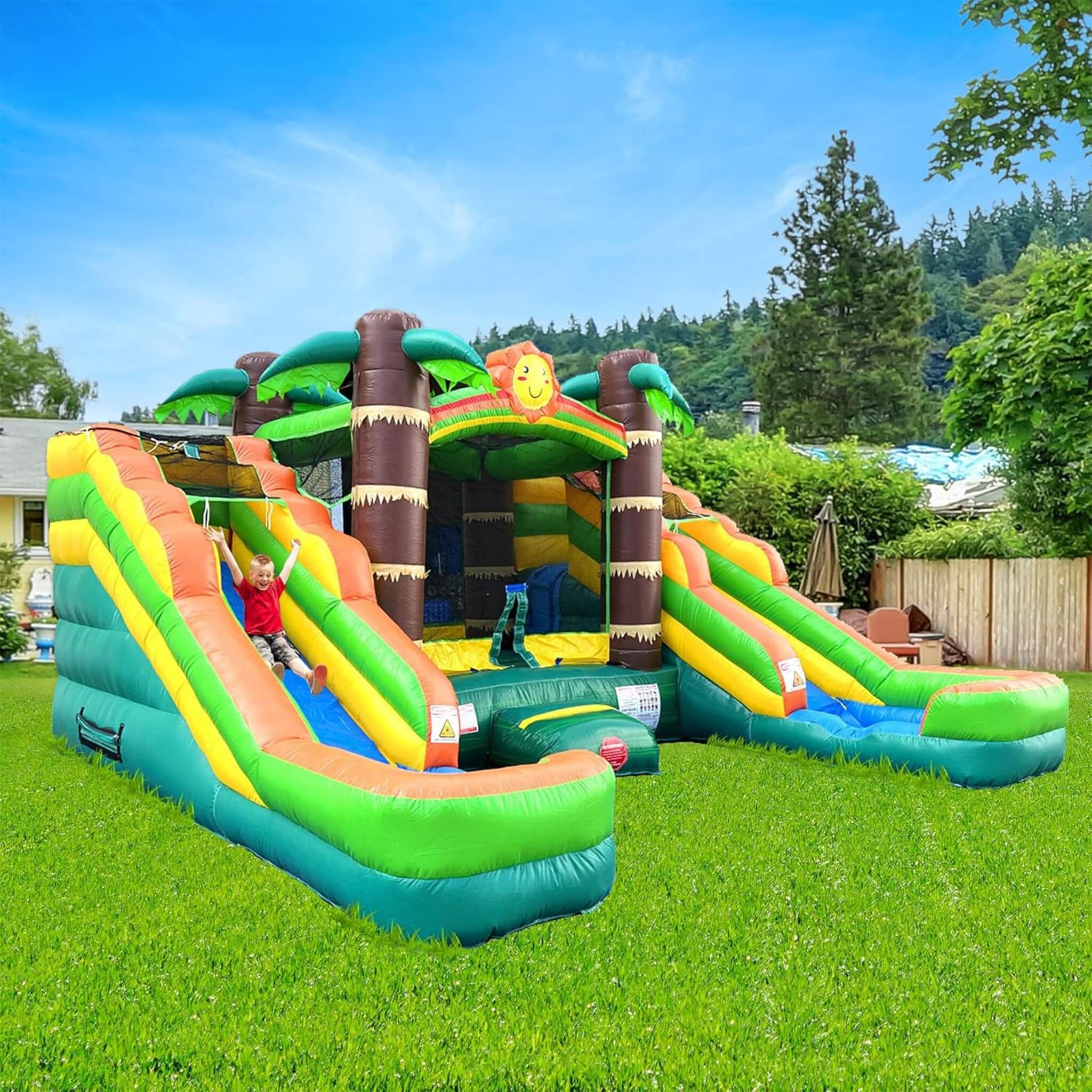 16FT Tropical Bounce House Combo With Double Water Slides (SAK92508)