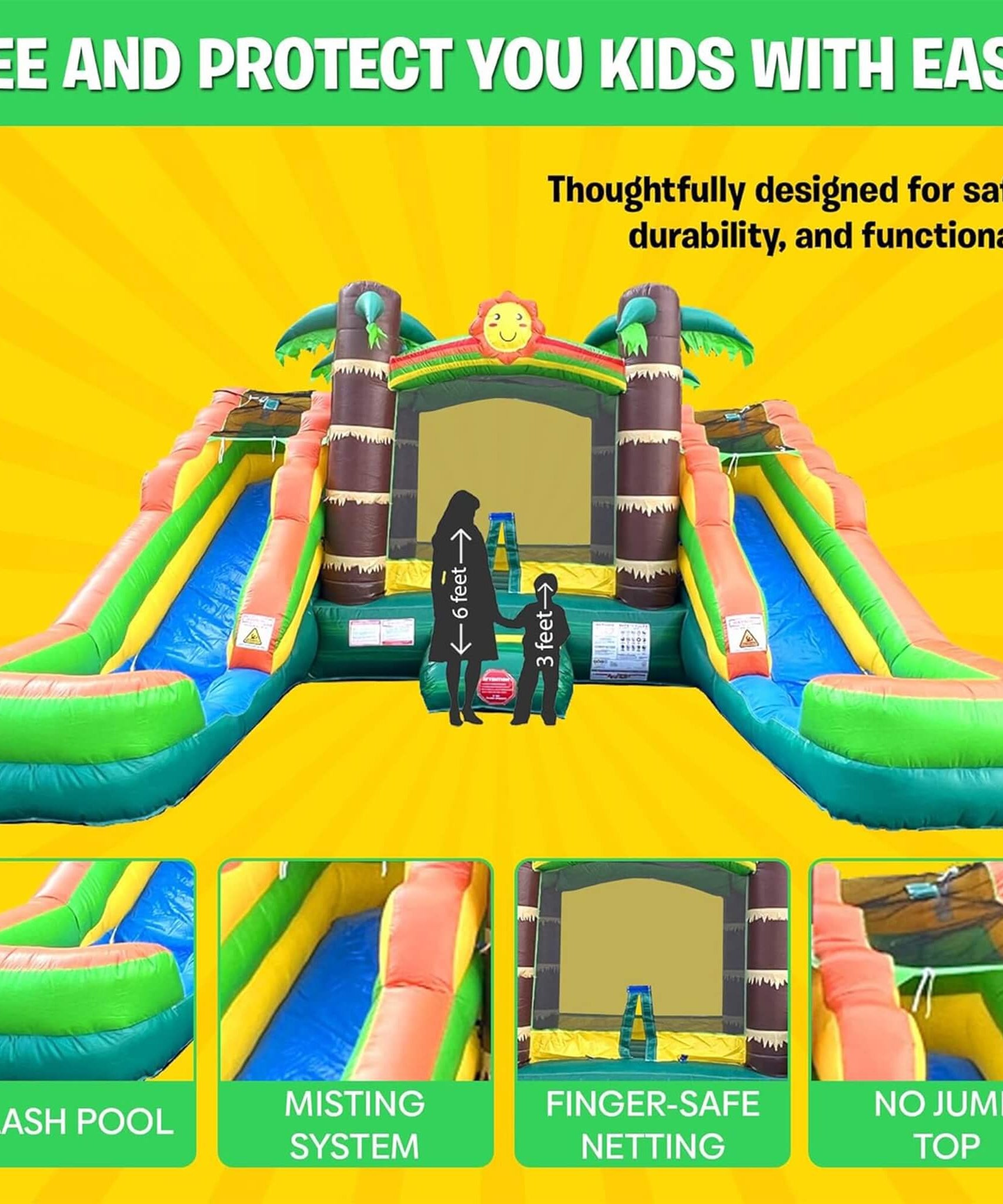 16FT Tropical Bounce House Combo With Double Water Slides (SAK92508)