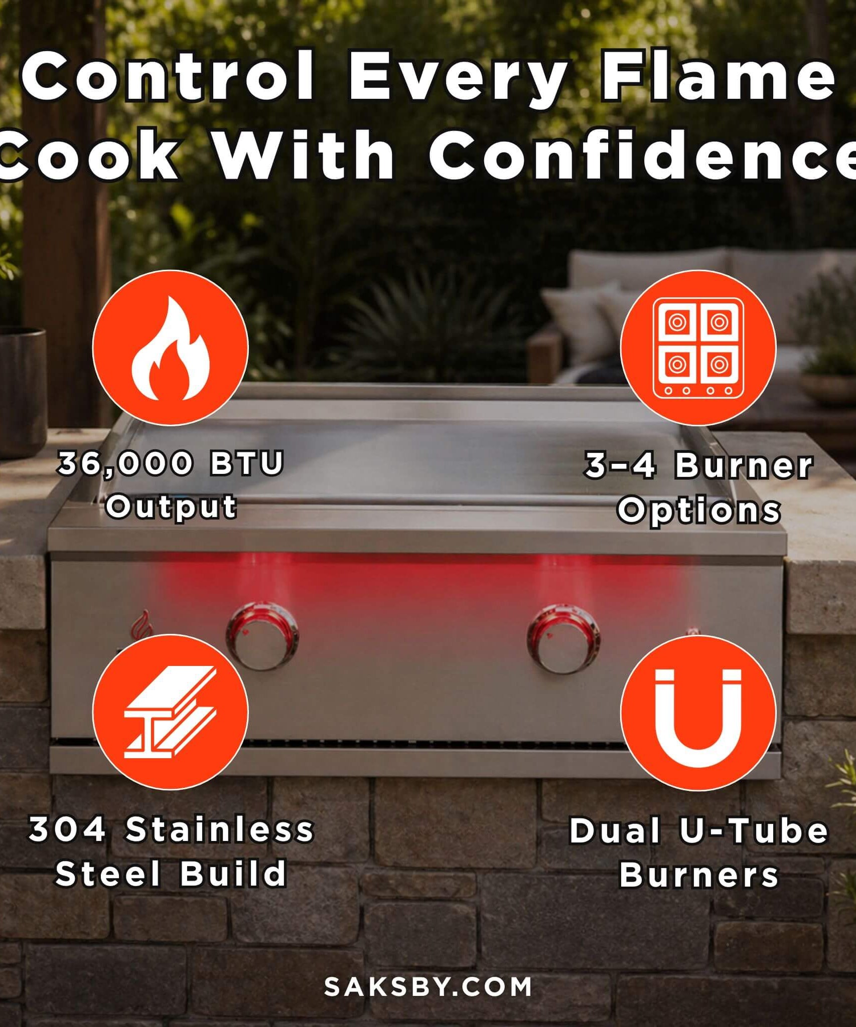TrueFlame 30" Premium Built-In Stainless Gas Griddle Grill [TFG30] (SAK85362)