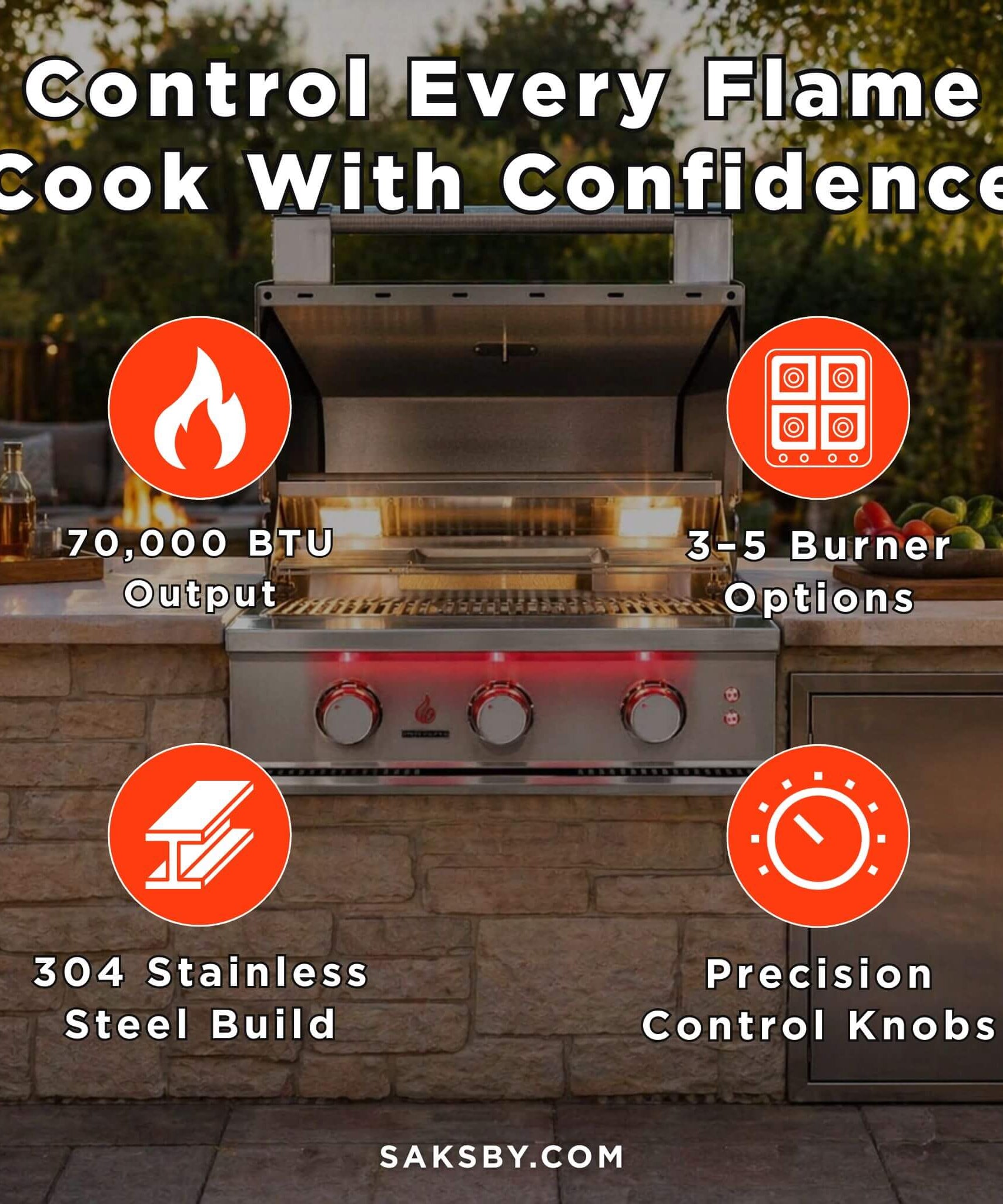 TrueFlame Luxury Built-In Gas Stainless Steel Grills [TF25/32/40] (SAK30587)