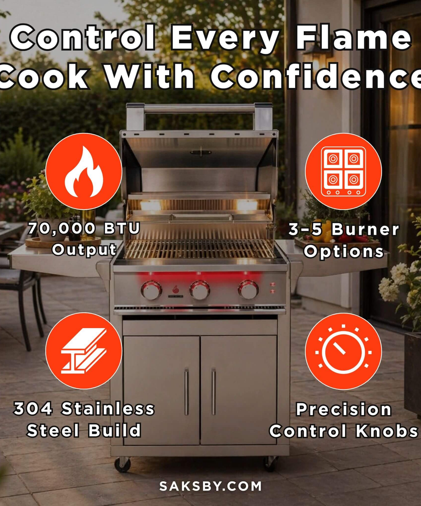 TrueFlame Built-In Stainless Steel Freestanding Gas Grills With Deluxe Cart [TF25/32/40] (SAK76845)