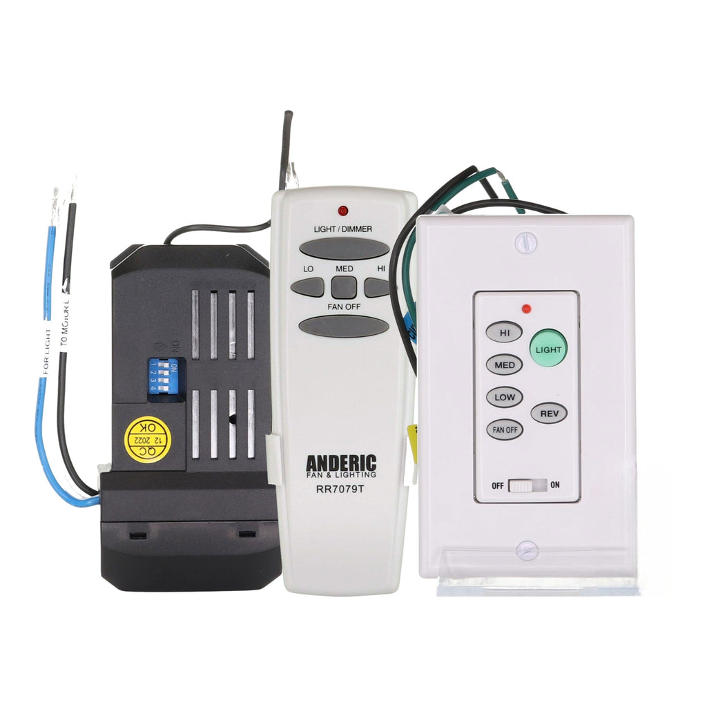 Anderic 3-speed Universal Ceiling Fan Remote Control Kit with Wall Switch Remote, Handheld Remote, and Receiver | UC9051T-Wired, UC7067FMRX, RR7079T