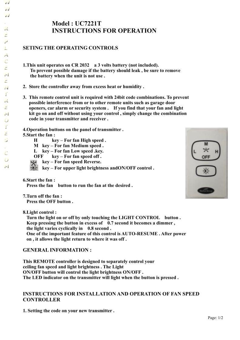 Anderic UC7067RYA Replacement Ceiling Fan Receiver for Harbor Breeze