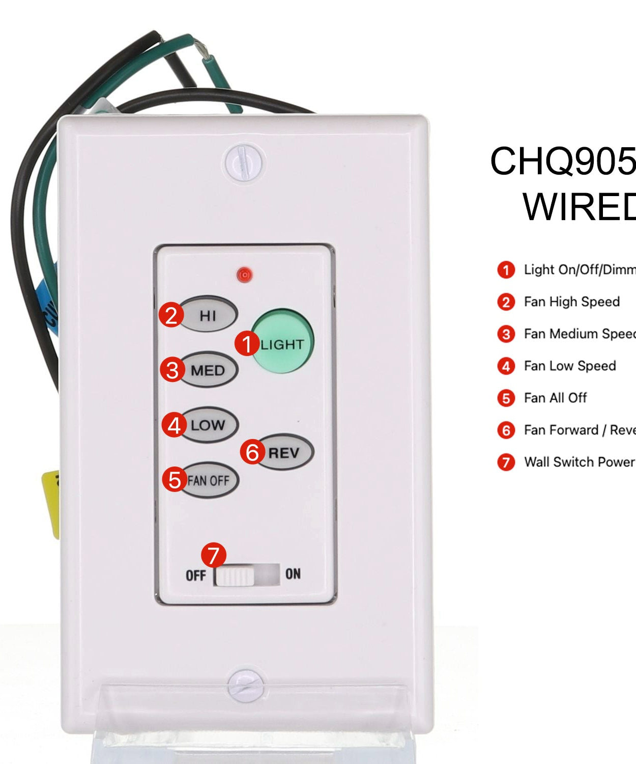 Anderic UC9051T-Wired 3-Speed Wall Switch Ceiling Fan Remote Control | CHQ9051T