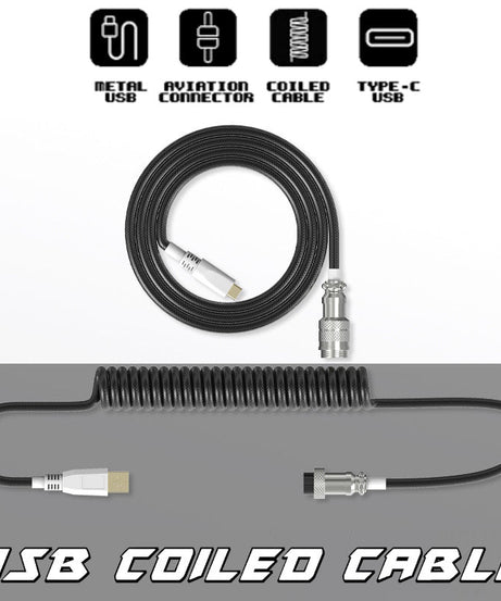 USB Coiled Cable | Double-Sleeved Mechanical Keyboard Wire | Detachable Metal Aviator