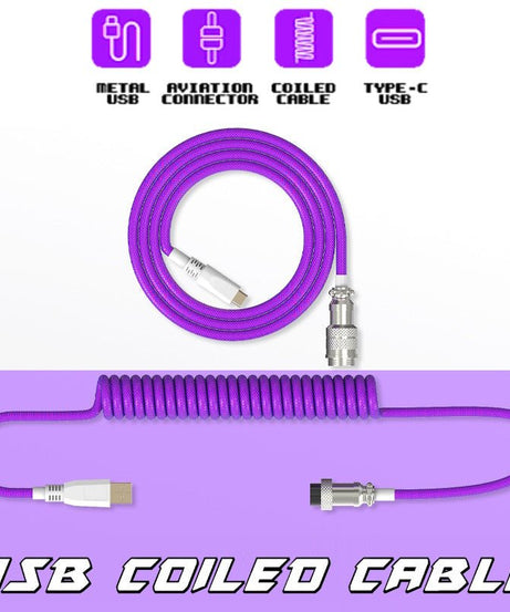 USB Coiled Cable | Double-Sleeved Mechanical Keyboard Wire | Detachable Metal Aviator